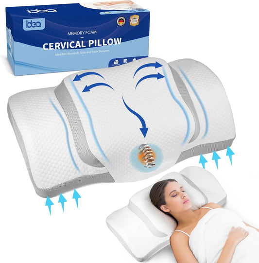 Cuscino Cervicale, Cuscino Ergonomico per Dolori Al Collo, in Memory Foam, Cuscino Ortopedico per Donne, Uomini, Cuscino Anti-Russare per Fianchi, Schiena E Pancia (67,3 X 38,2 X 13,8/3 Cm)
