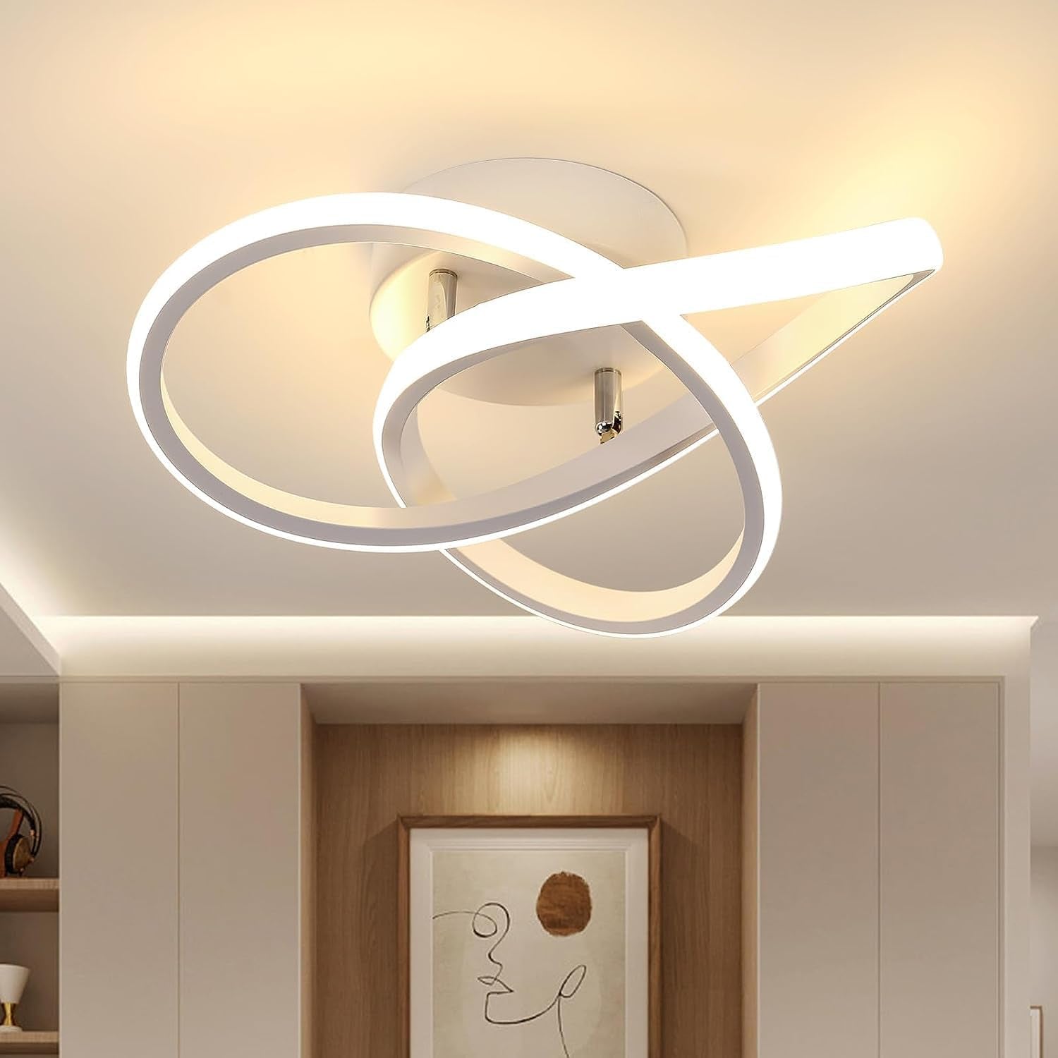 Plafoniera LED Soffitto, 30W 3300LM Lampada Da Soffitto Moderna, Luce Bianca Calda 3000K, Design Fiore Acrilico Lampadario LED Soffitto Bianco per Camera Da Letto Soggiorno Cucina