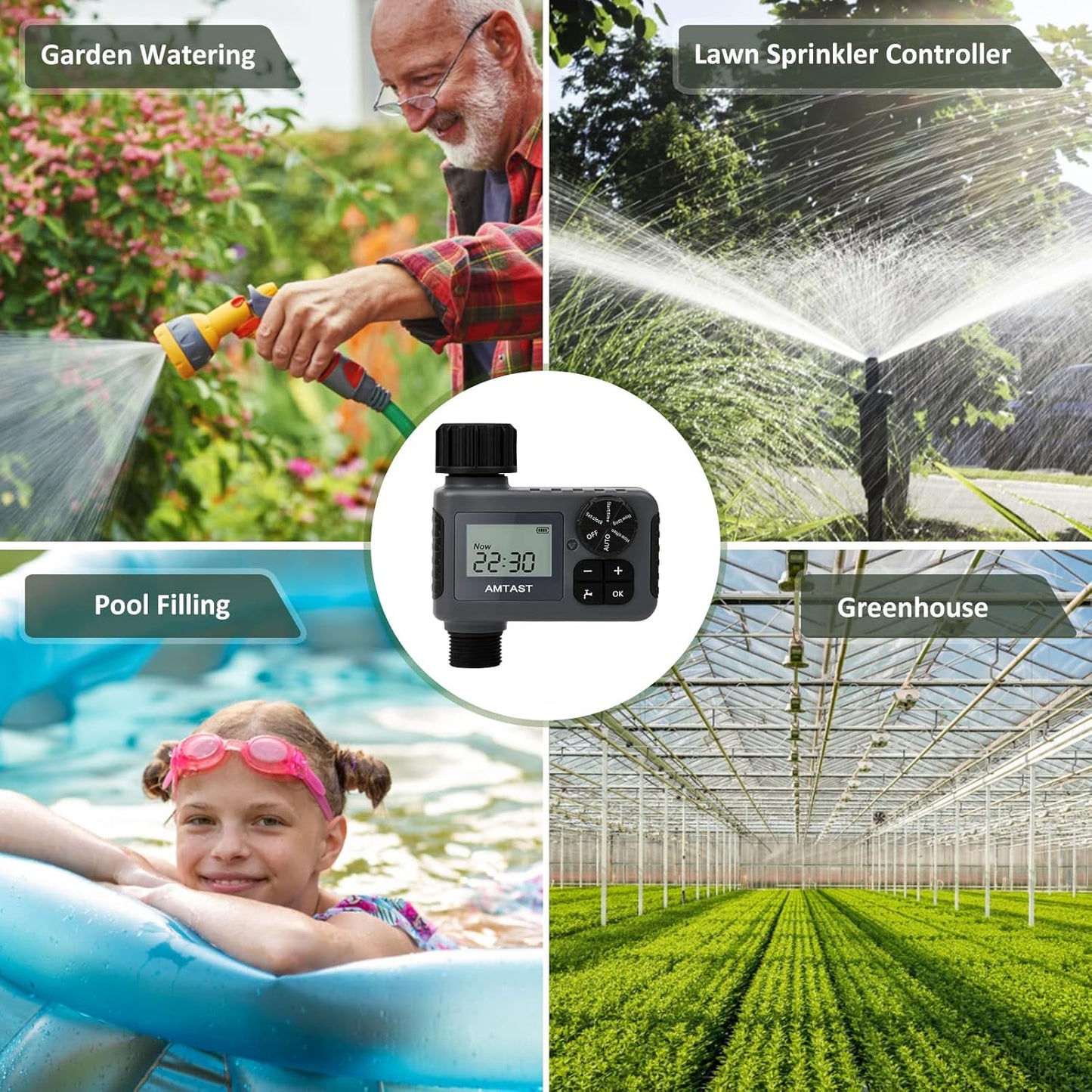 Timer per Irrigazione, Timer per Irrigazione Da Giardino, Con Ritardo Di Pioggia E Sistema Di Irrigazione Manuale Automatico per Il Riempimento Di Piscine Da Prato, Tubo a Uscita Singola Programmabile per Irrigazione (Solo per Uso Esterno)