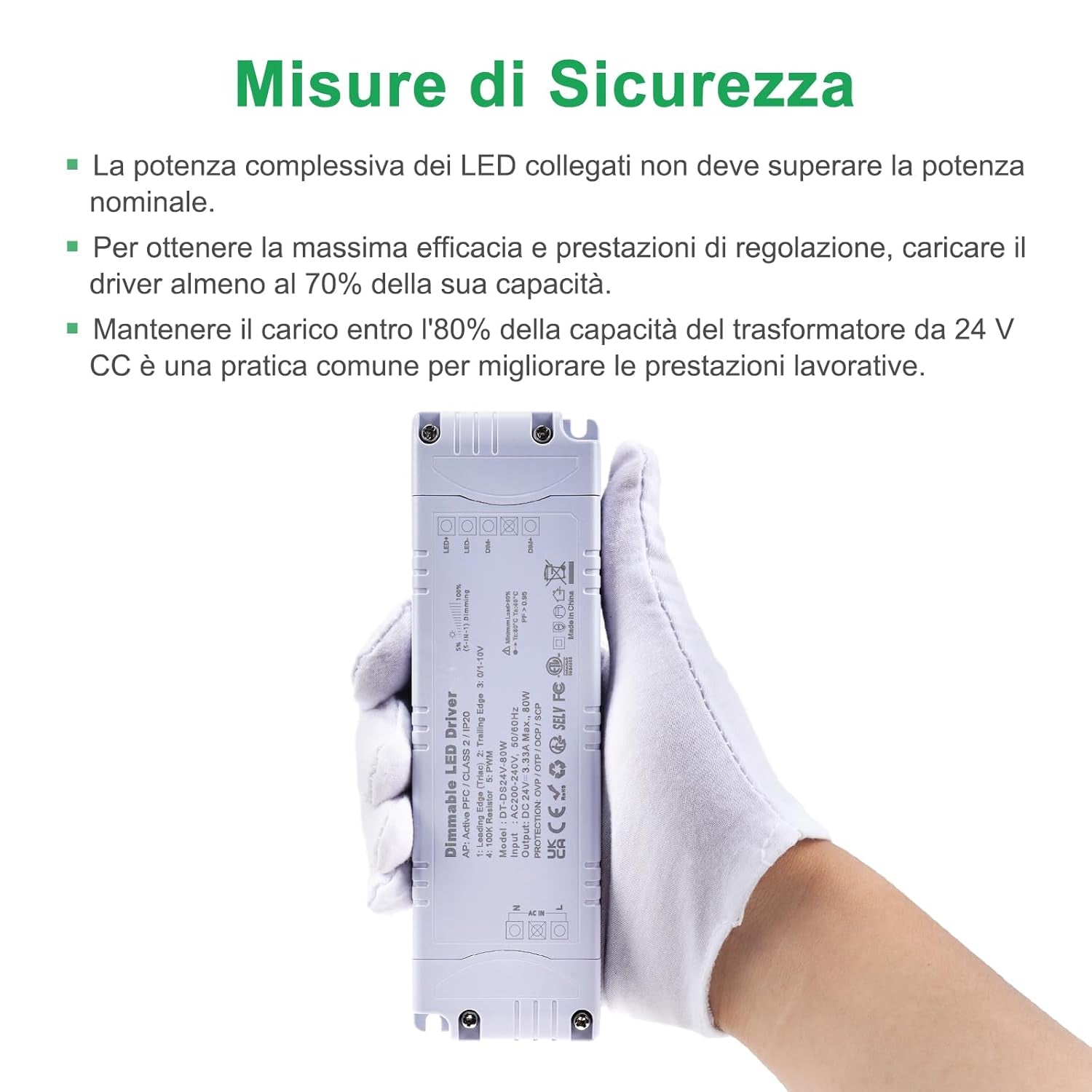 Trasformatore LED 24V 80W Dimmerabile, Triac & 0-10V&1-10V & PWM & Resistenza Da 100K, Alimentatore 24V 3.33A Di Tensione Costante, Driver LED AC 220V to DC Trasformatori Di Bassa Tensione