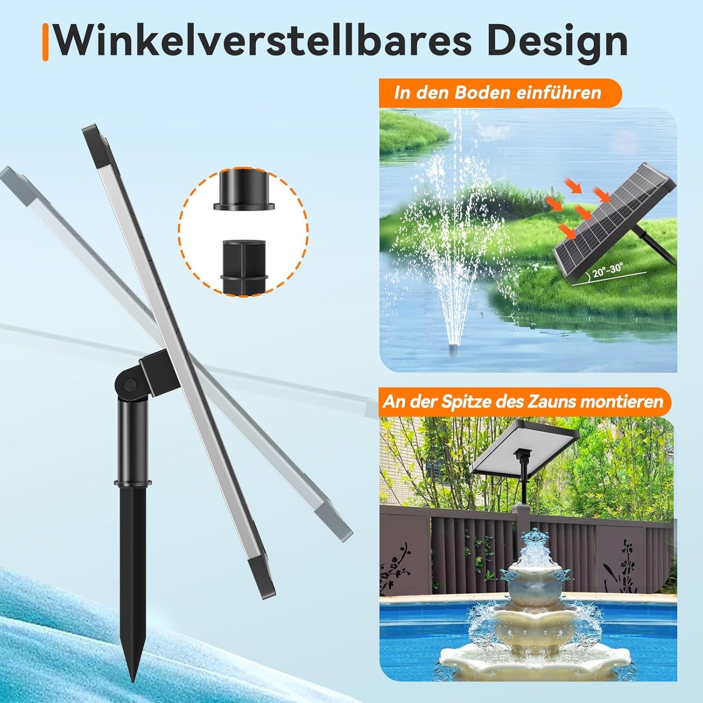 Pompa Solare per Laghetto, 25 W, 1512 L/H, Potenza Di Mandata, Fontana Solare Con Tubo Da 2 M, Gioco D'Acqua Fai Da Te, 5 M, Lunghezza Del Cavo 2,7 M, Altezza Di Mandata, Pompe Solari Per