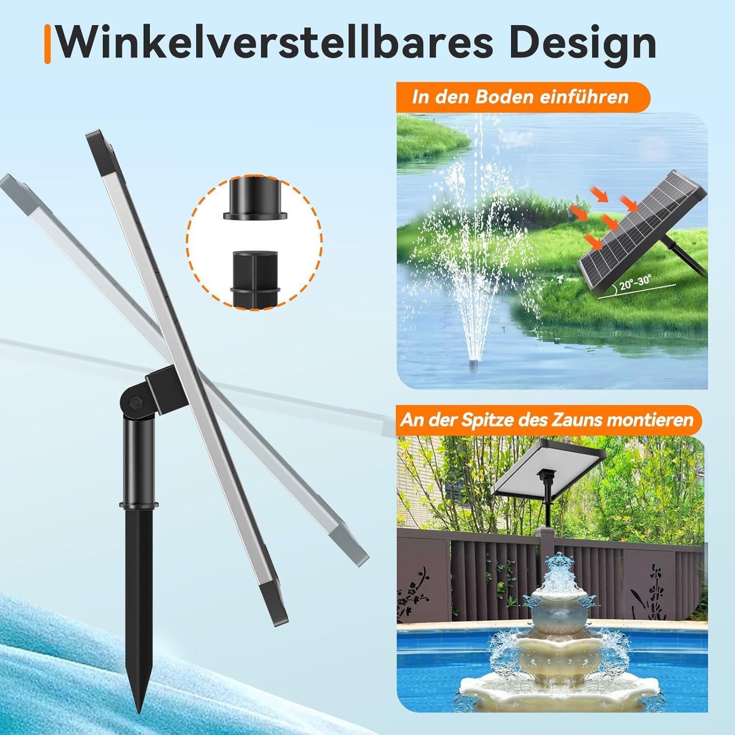Pompa Solare per Laghetto, 25 W, 1512 L/H, Potenza Di Mandata, Fontana Solare Con Tubo Da 2 M, Gioco D'Acqua Fai Da Te, 5 M, Lunghezza Del Cavo 2,7 M, Altezza Di Mandata, Pompe Solari Per