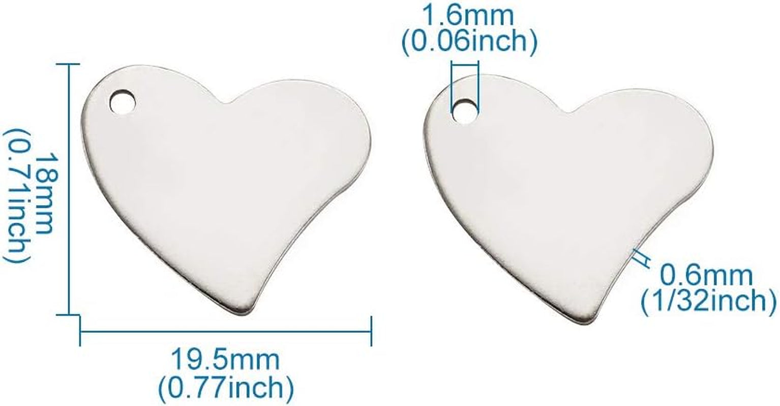 Pandahall - 10 Ciondoli a Forma Di Cuore in Acciaio Inossidabile Vuoti per Stampaggio Da Usare Come Charm E Ciondoli, 18X19,5 X0,6 Mm, Color Metallo, Con Foro Da 1,6 Mm, per La Di Gioielli Fai Da Te