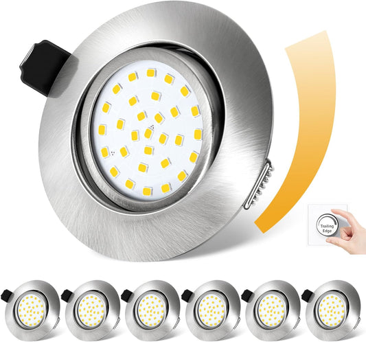 Faretto Da Incasso a LED, 230 V, Ultra Piatto, 5 W, Dimmerabile, Equivalente a 50 W, 600 Lm, IP44, Orientabile, per Bagno, Cucina, Soggiorno, Set Da 6 (Bianco Neutro 4500 K)