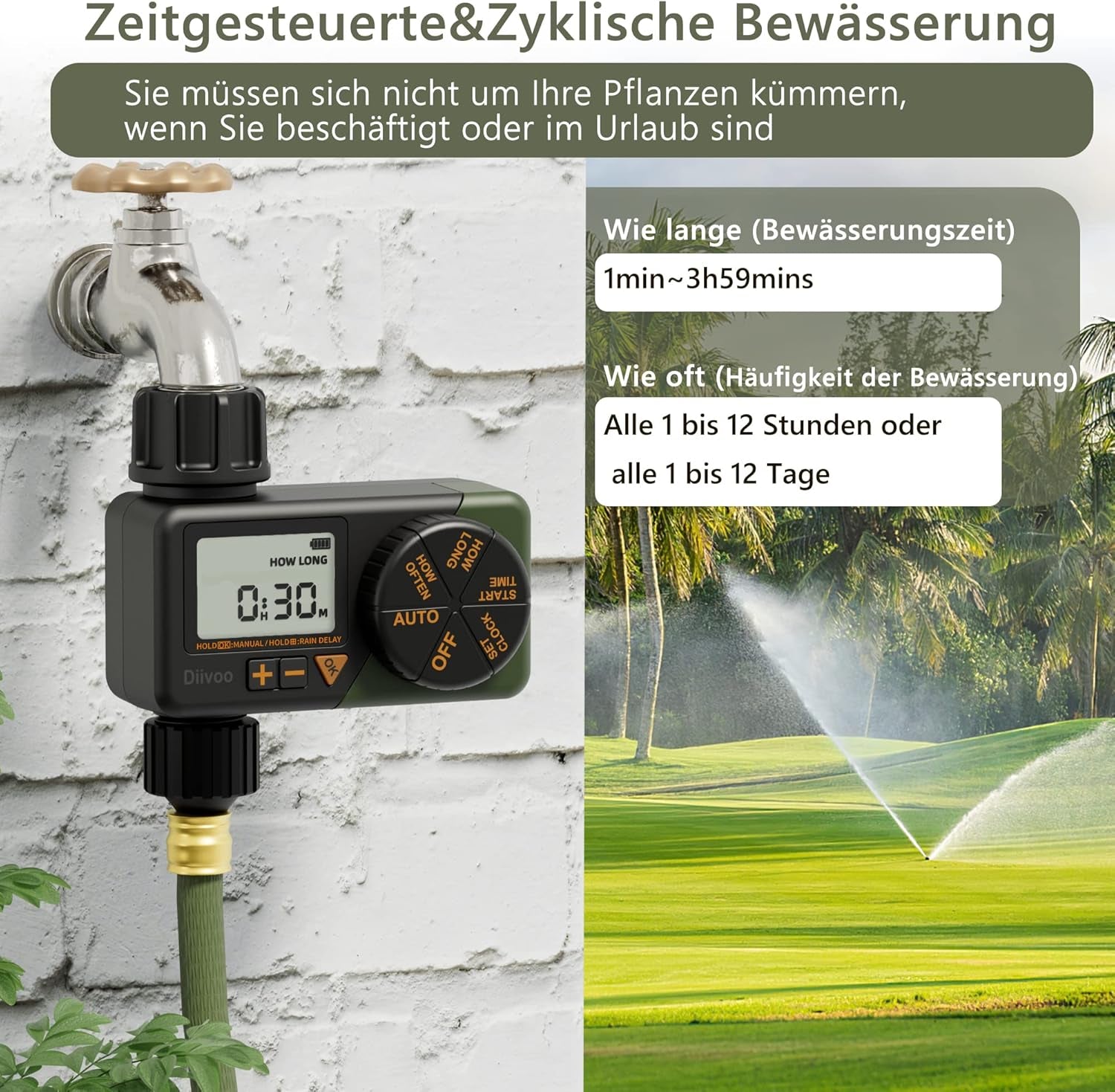 Timer Irrigazione, Centralina Irrigazione per Irrigazione Automatica Con Programmi Settimanali E Giornalieri, Ritardo Della Pioggia E Irrigazione Manuale per Prati E Giardini
