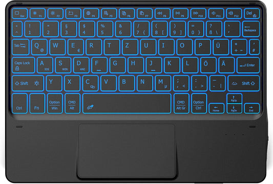 Tastiera Touchpad, Tastiera QWERTZ Senza Fili Con 7 Colori Illuminati Compatibile Con Ipad, Tablet Android, Windows, 10 Pollici, Nero