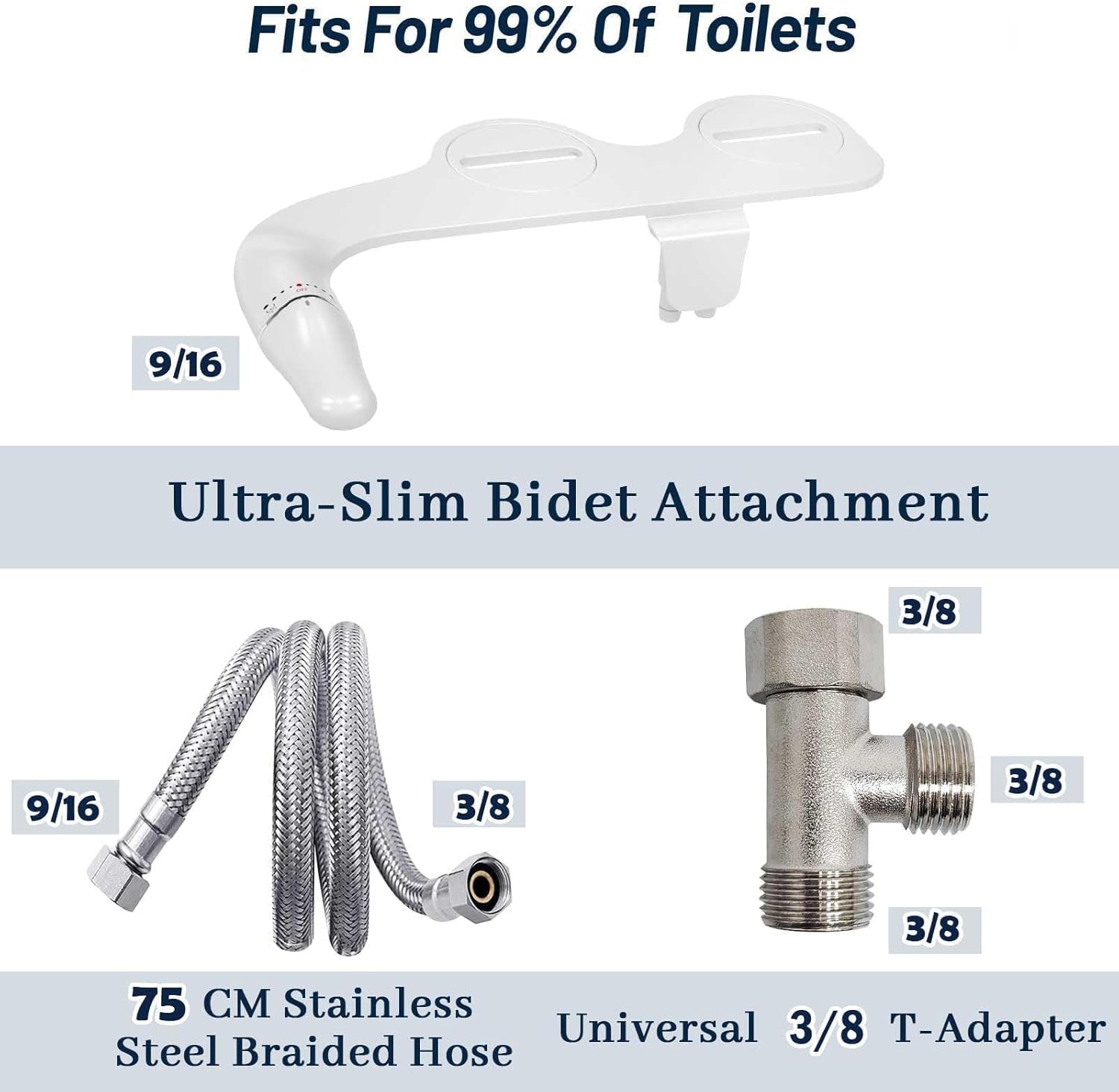 Inserto per Bidet Ultra Sottile per WC, Design Anti-Intasamento, Asta Girevole, Impugnatura Ergonomica per Pressione Dell'Acqua Regolabile, Ingresso in Ottone E Kit Di Collegamento In