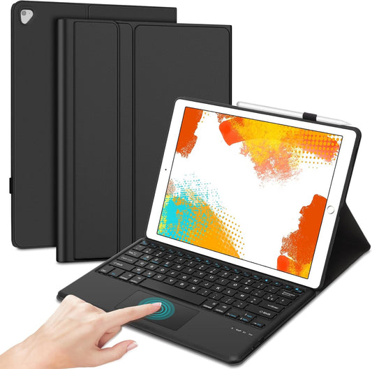 AZERTY - Custodia Tastiera Con Trackpad per Ipad Pro 12.9" 2017/2015 (1°/2° Generazione), Tastiera Bluetooth Rimovibile Con Touchpad per Ipad Pro 12.9" 2017/2015, Colore: Nero