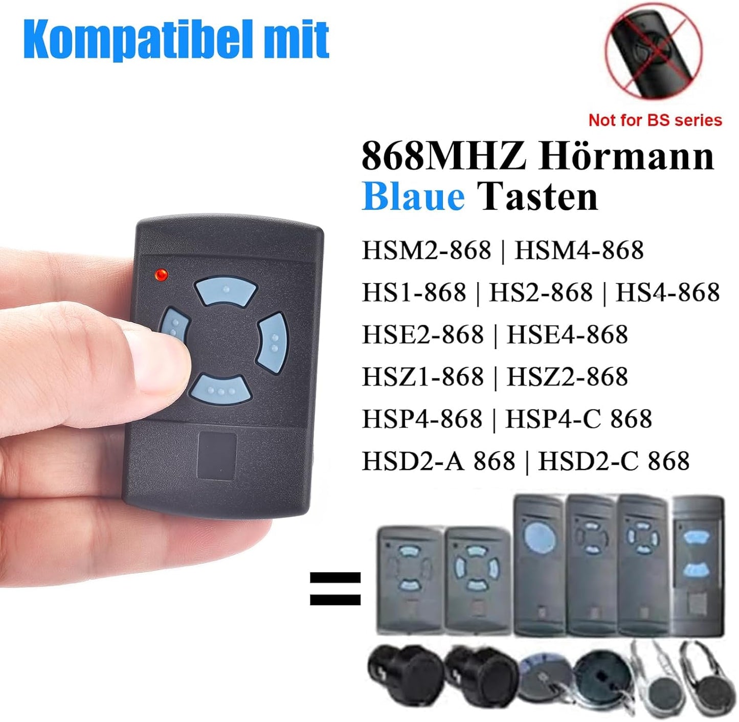 868,3 Mhz Apertura Porta Garage Telecomando Compatibile Con Hörmann HSM4 HSE2 HS1 HS4 HSZ1 HSZ2, Trasmettitore Manuale 2 Pezzi