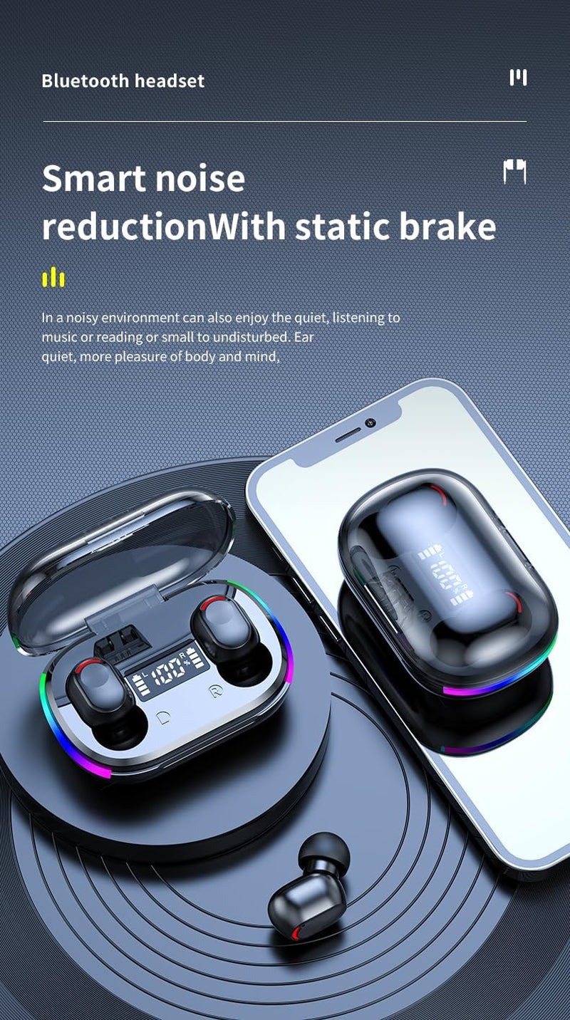 Cuffie Wireless AI-7B, Cuffie Wireless Bluetooth 5.3, Cuffie Stereo Bluetooth Hifi Con Display a LED Nell'Orecchio Controllo Tattile Con Cancellazione Del Rumore IP7 Impermeabile