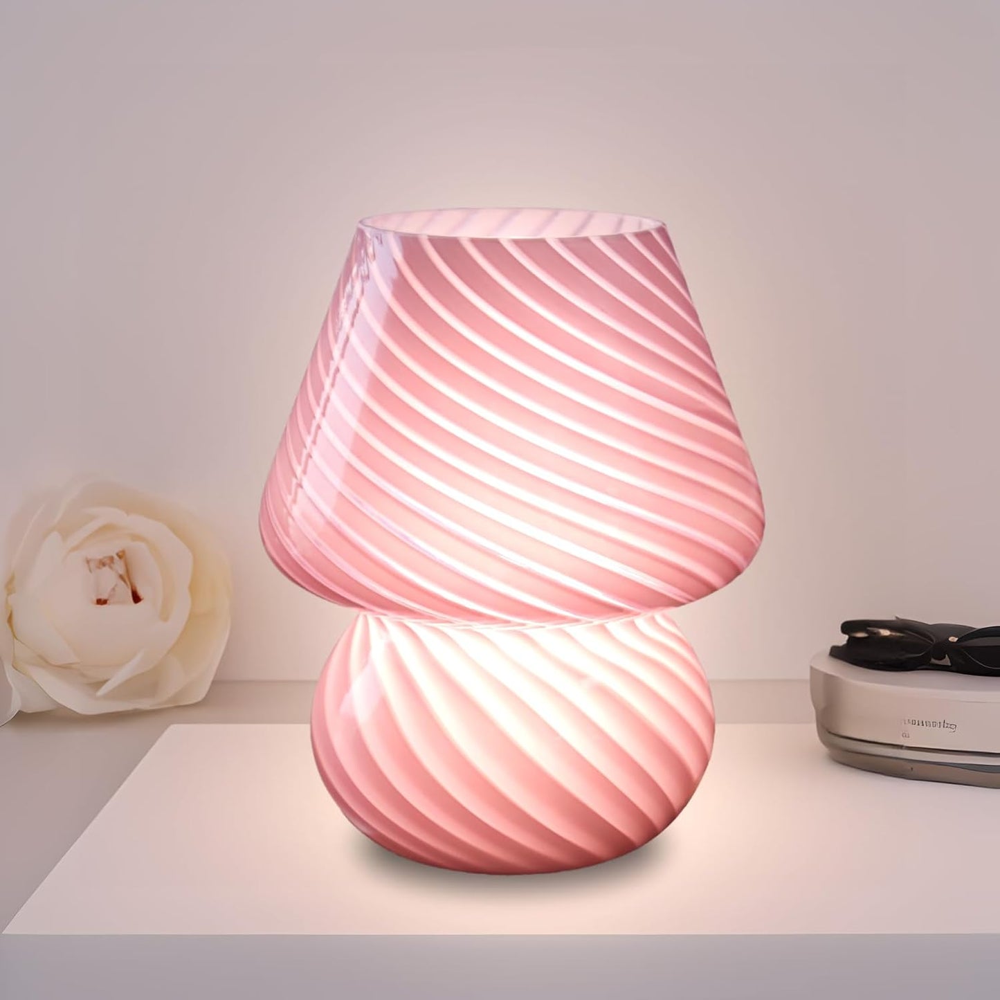 LED Lampada Da Comodino Camera Da Letto in Vetro, Abat Jour Da Comodino Moderne Lampada Di Fungo Dimmerabile Con USB Cavo, 3000K-6000K, Lampada Tavolo Cavo Da 1,5 M, 15 * 19 CM, Rosa