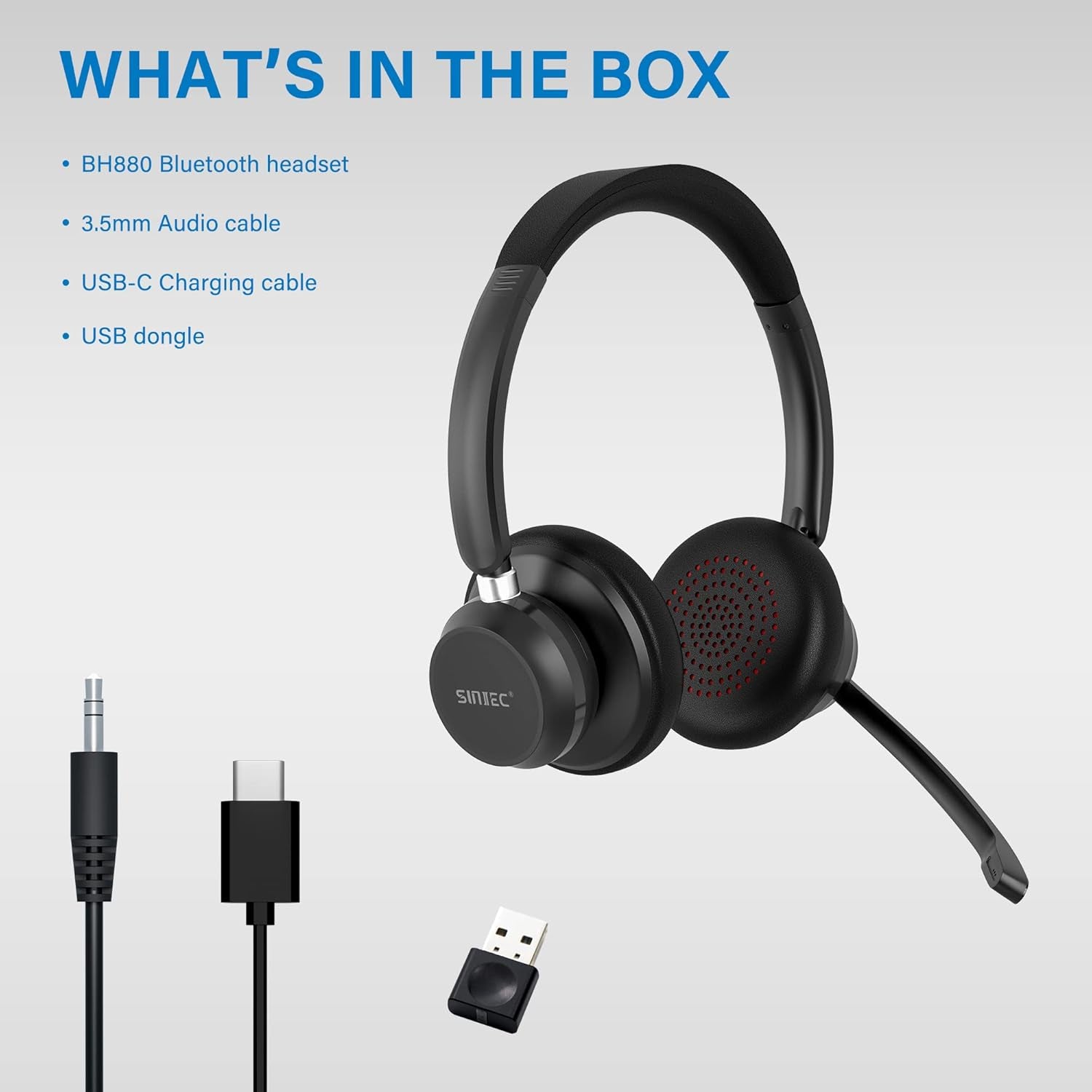 Cuffie Con Microfono Senza Filo per PC E USB Dongle, Cuffie PC Senza Fili Con 45 Ore Di Riproduzione, Mic Mute, per Call Center, Skype Zoom, Etc
