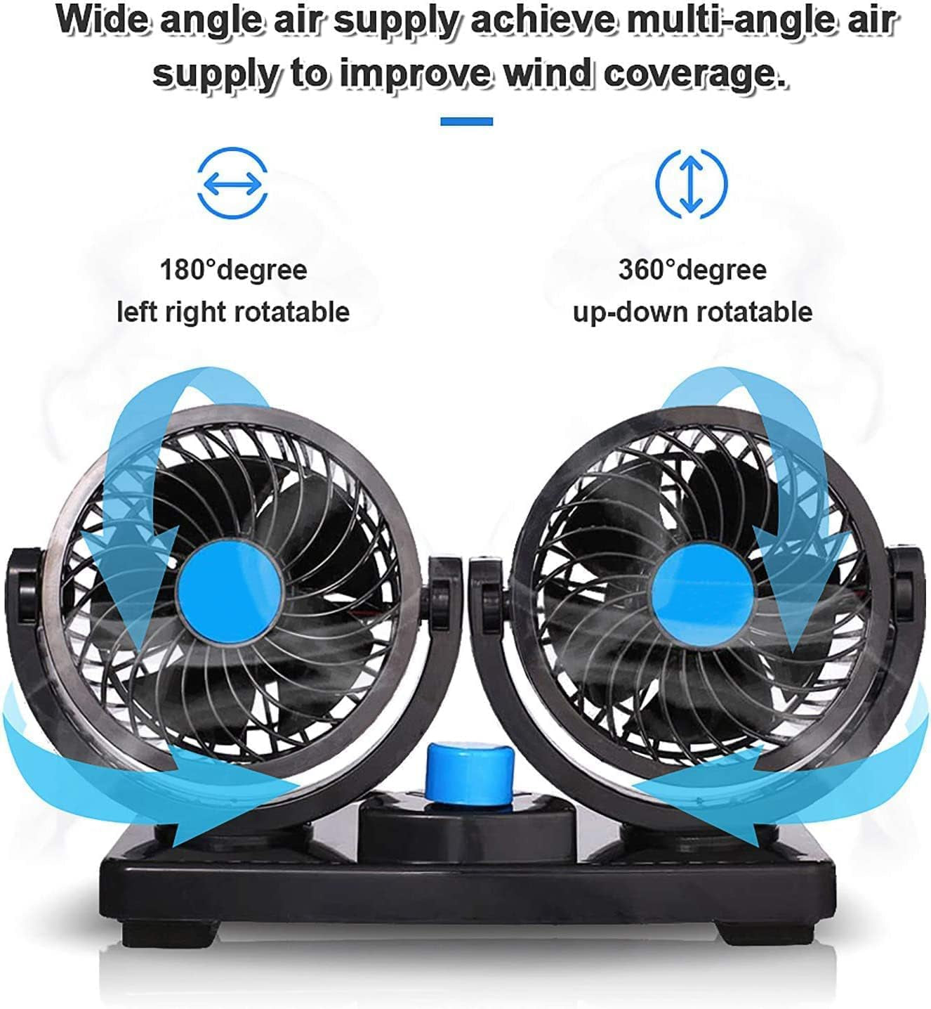 Ventilatore Auto Doppia Testa Refrigeranti 12V, Basso Rumore Ventilatore Elettrico a 2 Velocità & Rotante a 360°, 4" Aria Di Raffreddamento Estiva per Camion, Barche, SUV, Camper