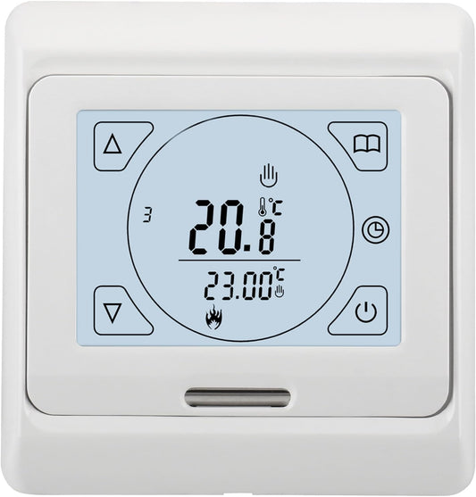 Termostato LCD Digitale Programmabile Wg809,Touchscreen Retroilluminato,3A AC230V per Gli Impianti Di Riscaldamento Ad Acqua, Bianco