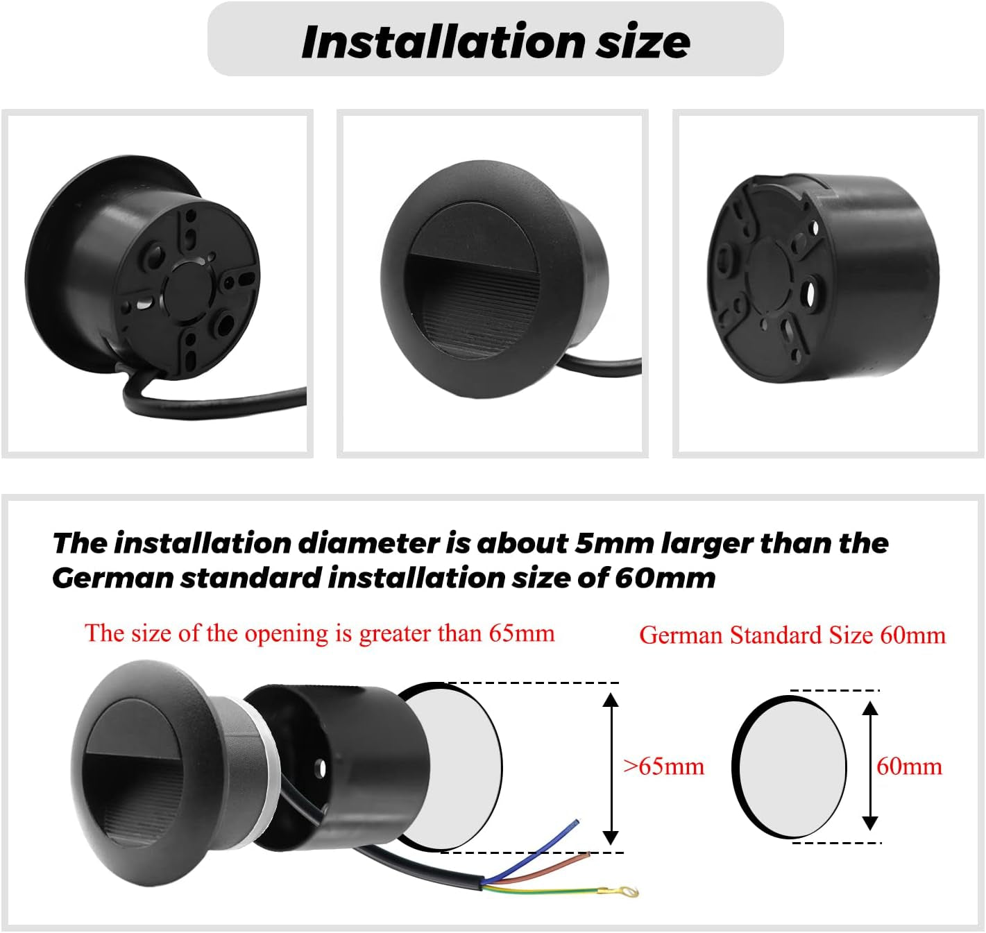 4Er Applique LED Da Incasso per Scale, 3W 3000K Tonde Applique Da Parete, 65Mm Luci Scale Con Scatola Da Incasso Illuminazione Da Parete, IP65 in Alu, per Interno Esterno Scale Giardino, Nero