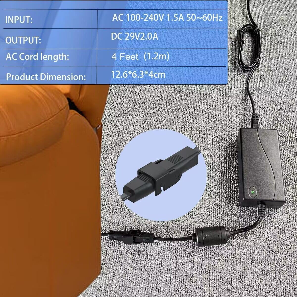 Adattatore CA 29V2A, Poltrona Reclinabile, Alimentazione per Divano ZB-A290020-A, HXY-270V2220A, KDDY008B with AC Cavo Elettrico