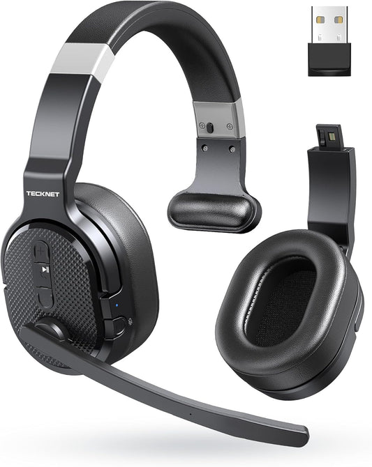 Cuffie Bluetooth Con Microfono, USB Dongle Cancellazione Del Rumore Singolo E Doppio Auricolare Senza Fili Con 3 Modalità Di Musica EQ, Cuffie PC per Call Center, Ufficio, Camion