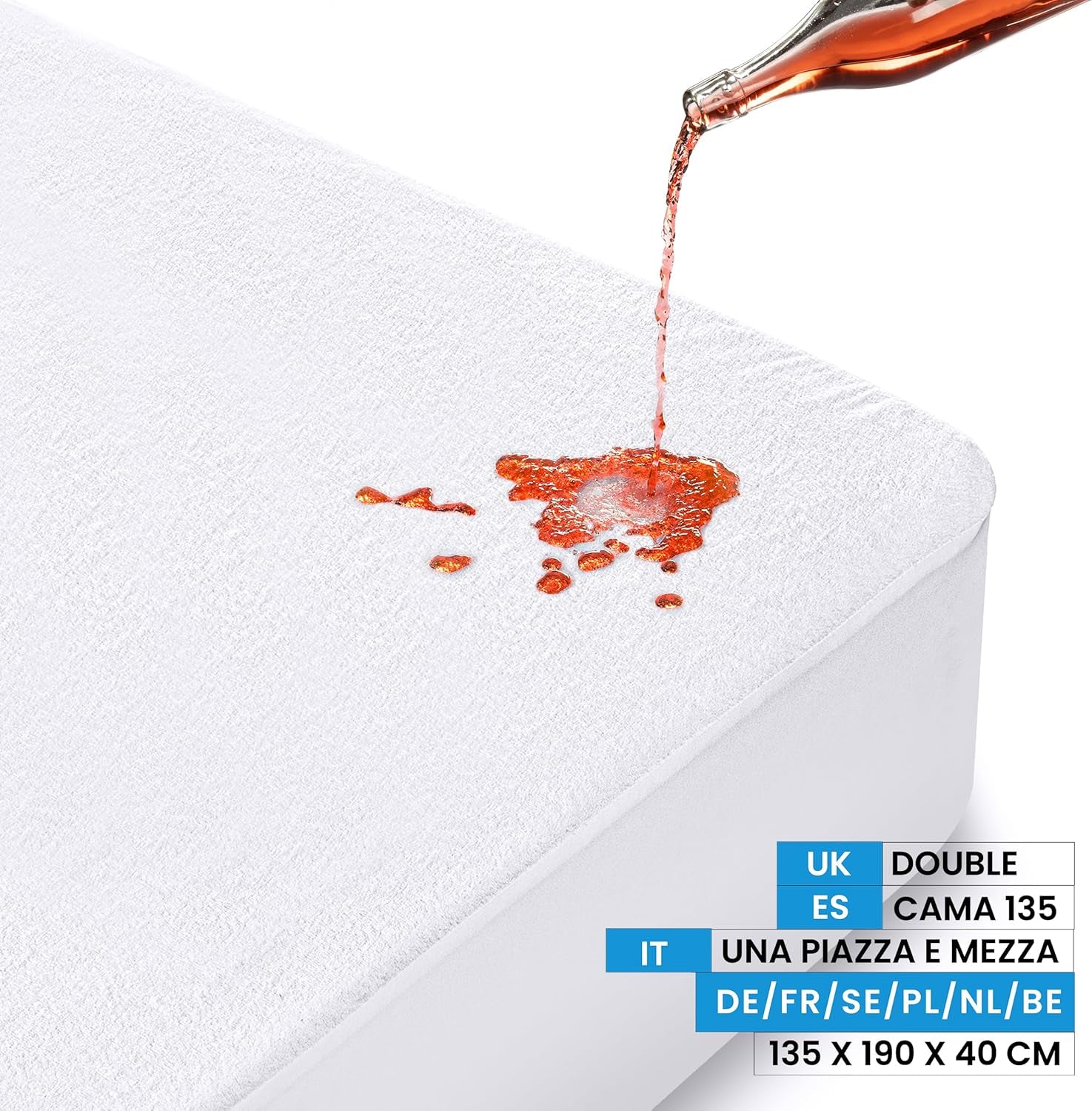 Coprimaterasso Una Piazza E Mezza Impermeabile 135 X 190 X 40 Cm, Certificato OEKO-TEX, Proteggi Materasso, Traspirante, Lavabile, Stile Montato Tutto Intorno Elastico