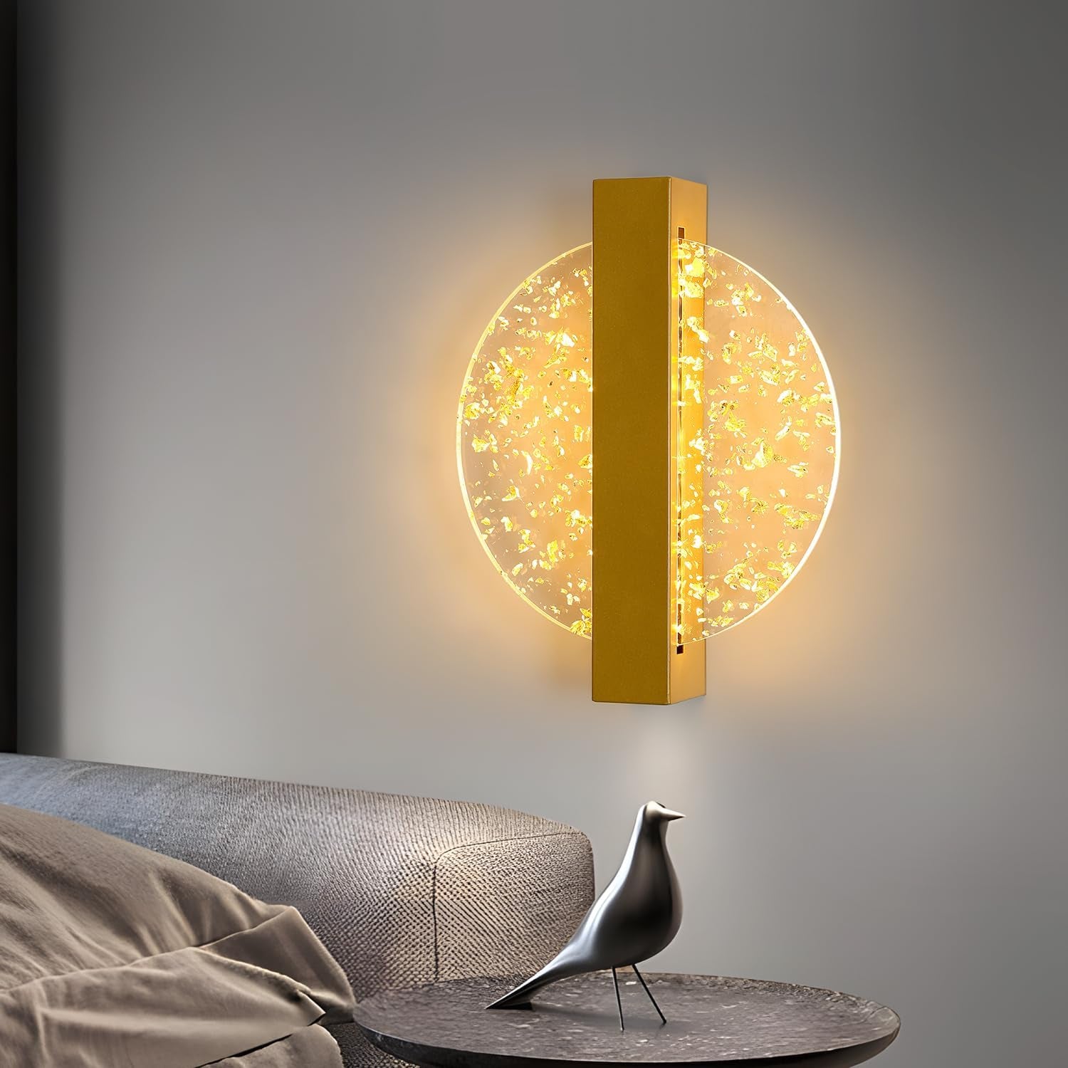 LED Lampada Da Parete Interno, 12W Moderna Applique Da Parete Rotonda, 3000K Bianco Caldo Lampada Da Muro LED, Oro Applique per Camera Da Letto Soggiorno Corridoio Scale