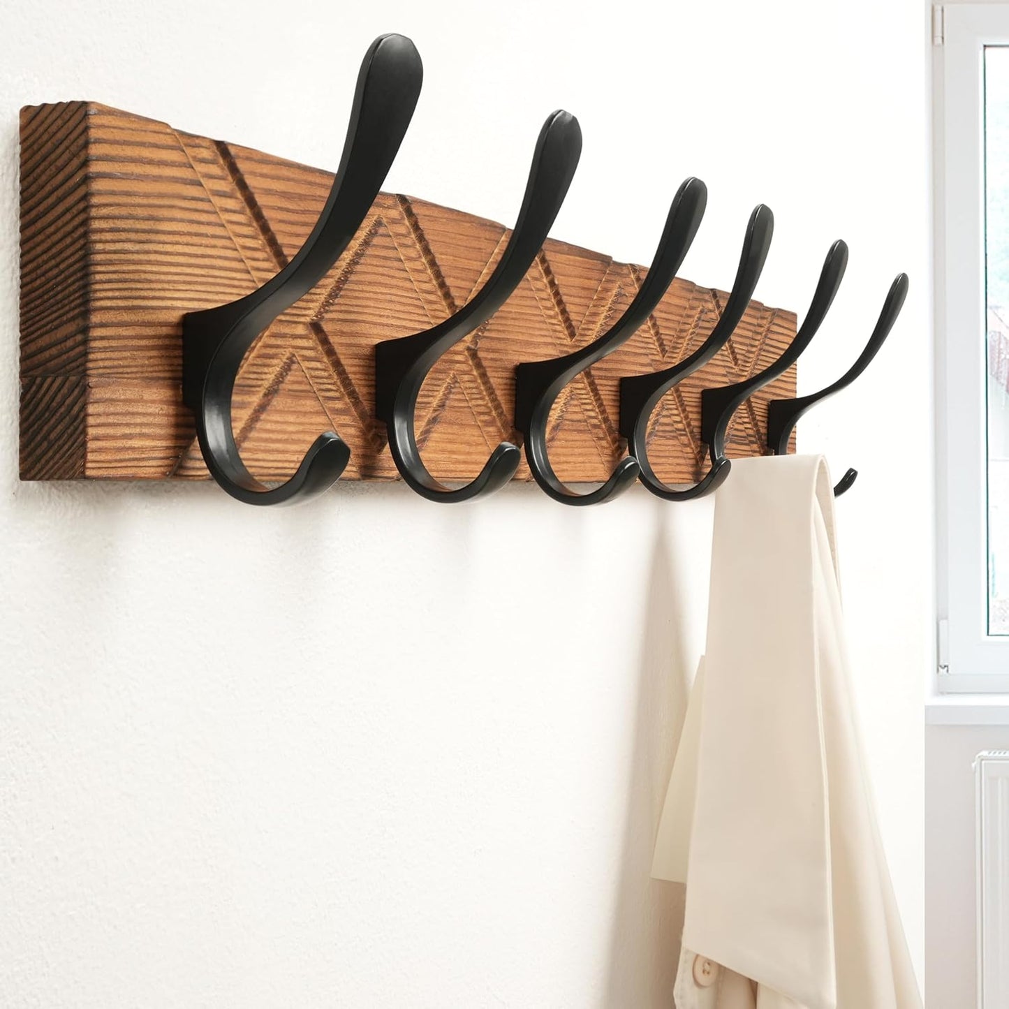 Appendiabiti Da Parete, in Legno Antico, Intagliato, Con 6 Ganci, per Appendere Cappotti, Cappelli, Vestiti, Sciarpe, Marrone E Nero