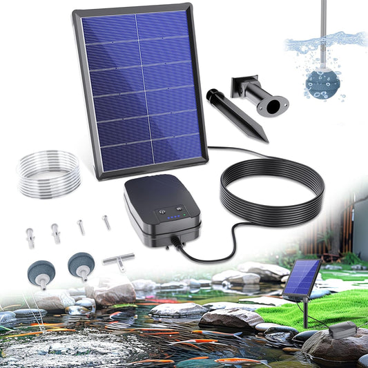 Aeratore per Stagno, Pompa Di Ossigeno per Stagno Solare, 4W, per Acquario, Pompa Di Ossigeno Con Ack, Pompa Ad Ossigeno, Stagno, 3 Modalità, 2 Pietre per Laghetto Da Giardino, Pesca