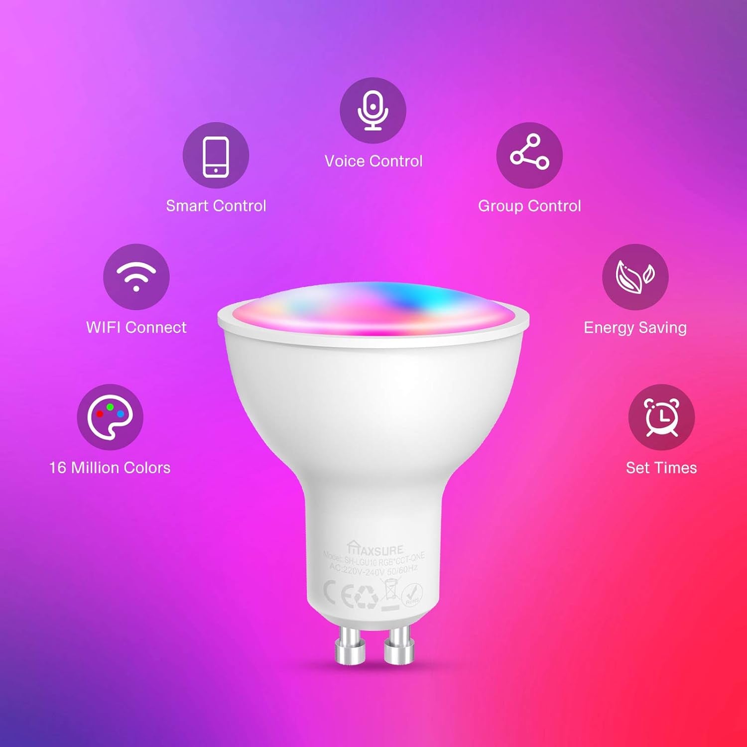 GU10 Alexa, 5W=50W 500LM Decorazione Natalizia GU10 LED, Faretti GU10 Multicolore GU10 Smart WIFI Compatibile Google Home, Lampadina LED GU10 Telecomando APP Controllo Vocale, Timer, 4 Pezzi