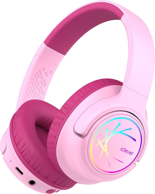 Cuffie Wireless Bambini Con Luci LED, Volume Di Sicurezza 74/85/94 Dba, 43 Ore Di Riproduzione, Audio Stereo, Type-C, Cavo AUX, Cuffie Bluetooth Bluetooth 5.3 per Bambini