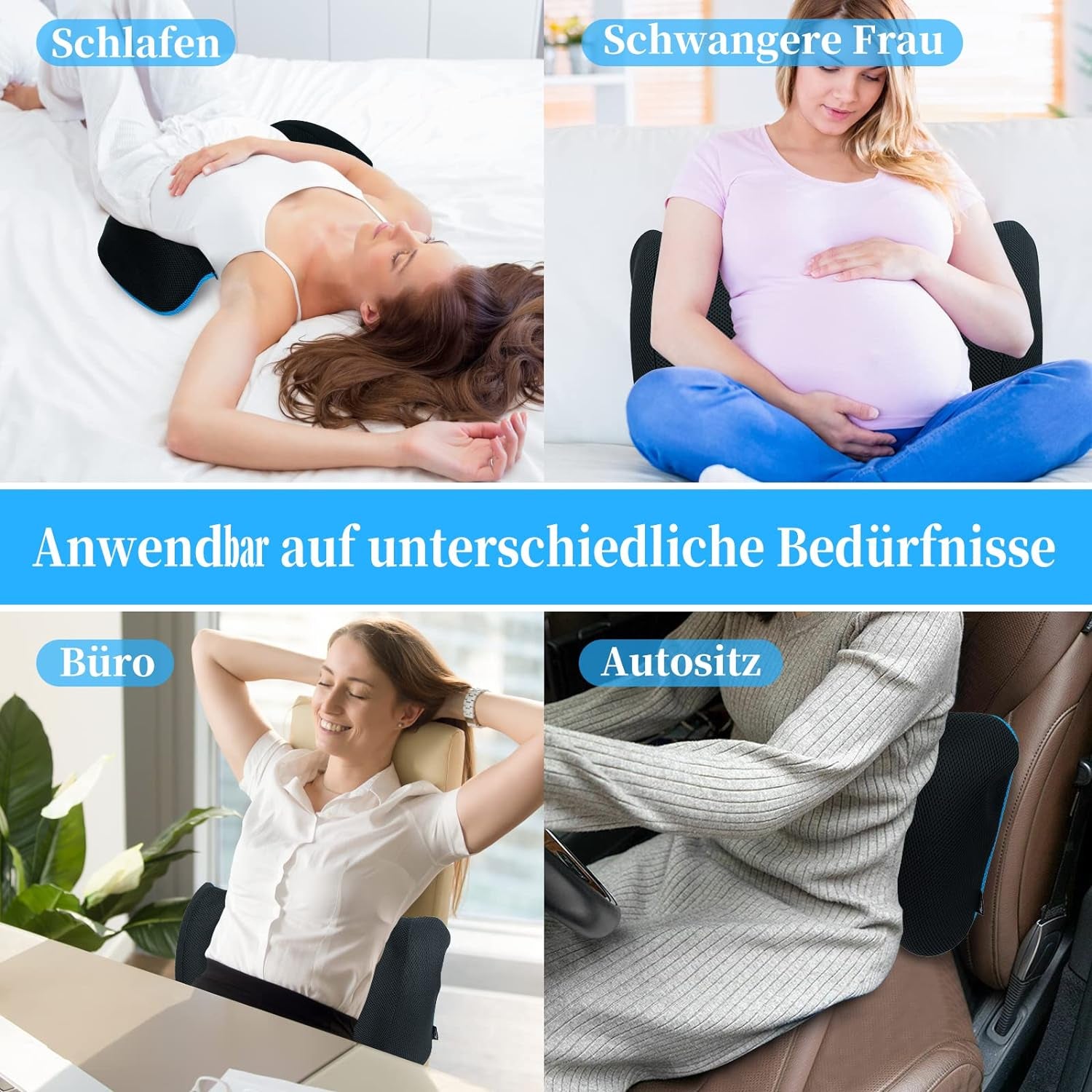 SAHEYER Cuscino lombare Cuscino per schienale ortopedico in memory foam, Cuscino lombare Design ergonomico per letto lombare, divano, sedia, sedia per auto e ufficio, Blu