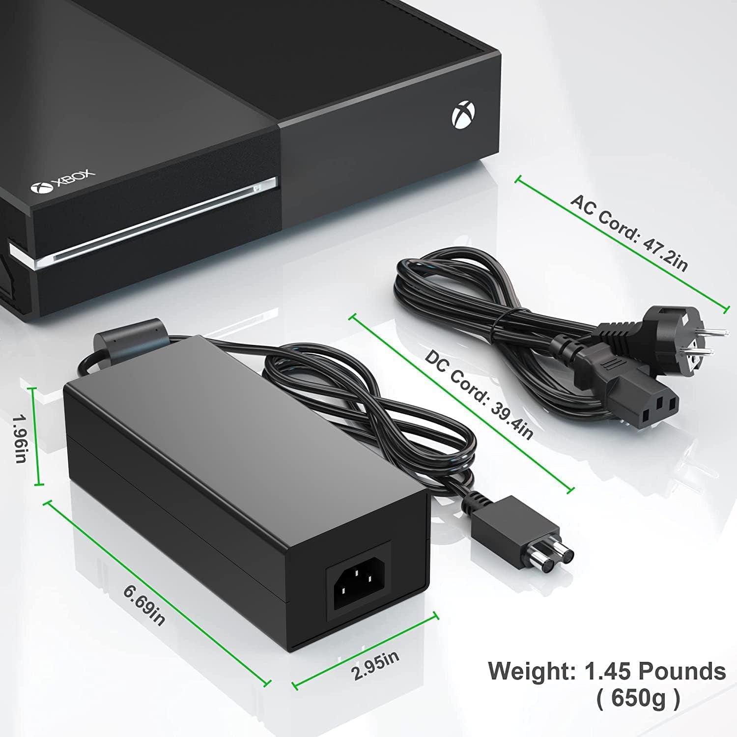 Xbox One, Alimentatore Di Rete Brick Power Adapter, Power Supply Brick per Xbox One, Caricatore AC Con Cavo Di Ricarica EU 100-240 V, Versione Silenziosa Migliorata