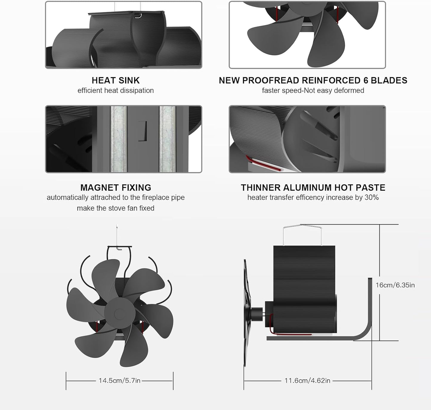 Ventola per Stufa Magnetico, Ventilatore Della Stufa Da Tubo, Silenzioso Ventola per Stufa a Legna, Senza Elettricità Alimentato Calore Ventola, Stufa Ventilatore per Bruciatori a Legno/Camino