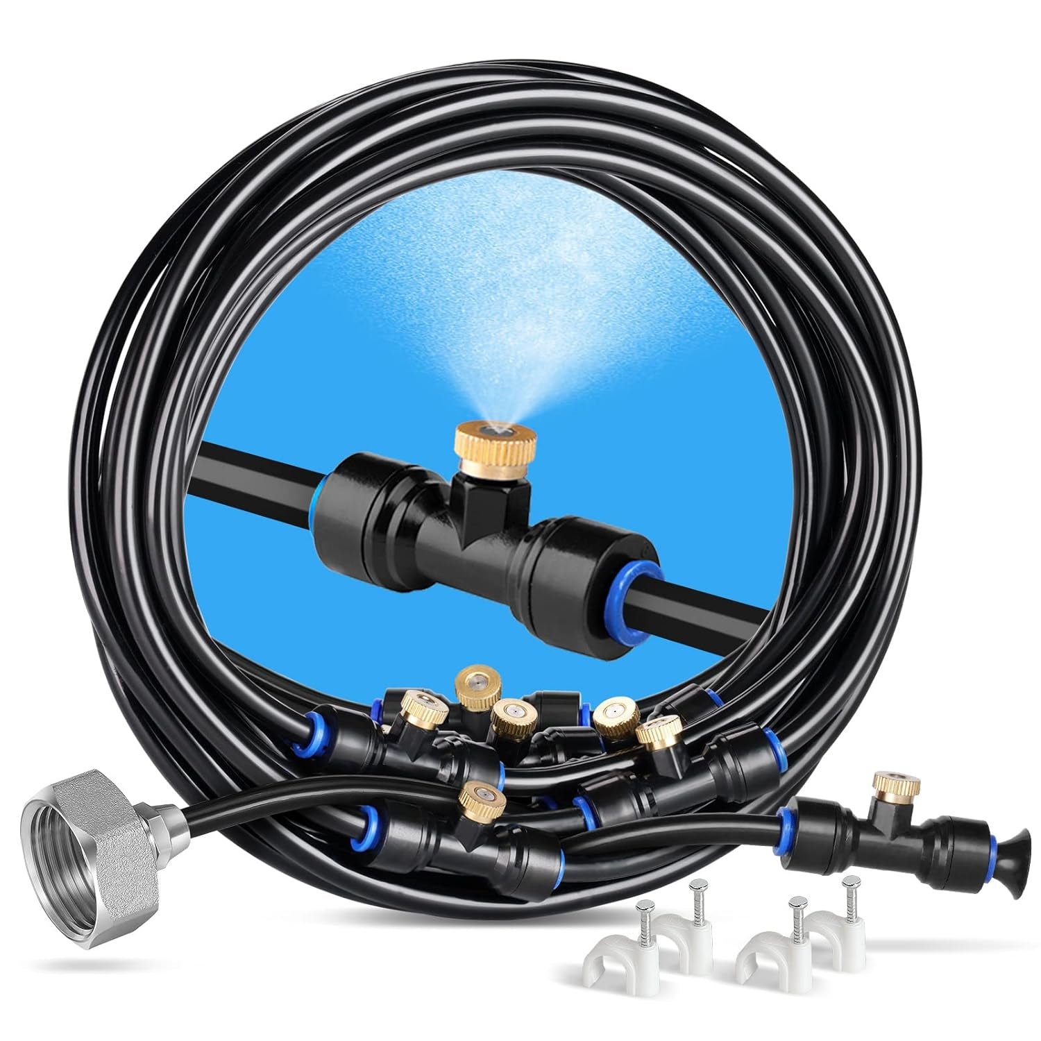 8M Nebulizzatore Giardino Sistema Di Irrigazione, Con 7 Irrigatore Giardino Ottone+2 Ugelli Di Ricambio+1 Adattatore (In Ottone, 3/4"), per Ombrellone Gazebo,Serre E Piscinaecc