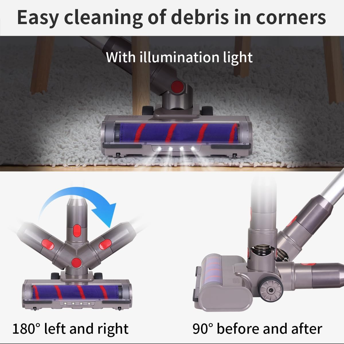 Spazzola Compatibile Con Dyson V7, V8, V10, V11, V15, Spazzola Soft Roller Con Azionamento Diretto E 4 Luci LED per Pavimenti Duri