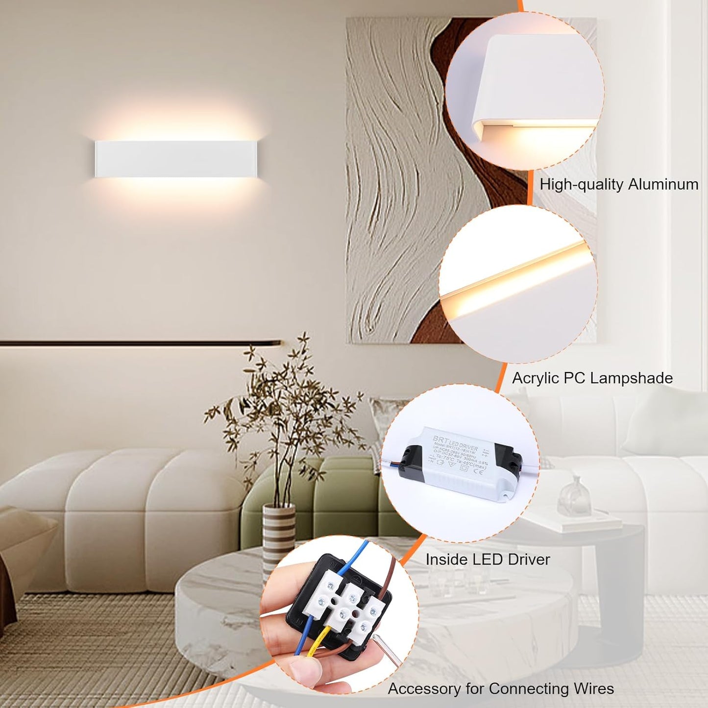 16W Applique Da Parete Interno a LED, Lampada Da Parete Interna 32Cm Rettangolare Moderna, up down Luce Illuminazione Da Muro in Alluminio, Bianco Caldo 3000K, per Camera Da Letto, Bianco