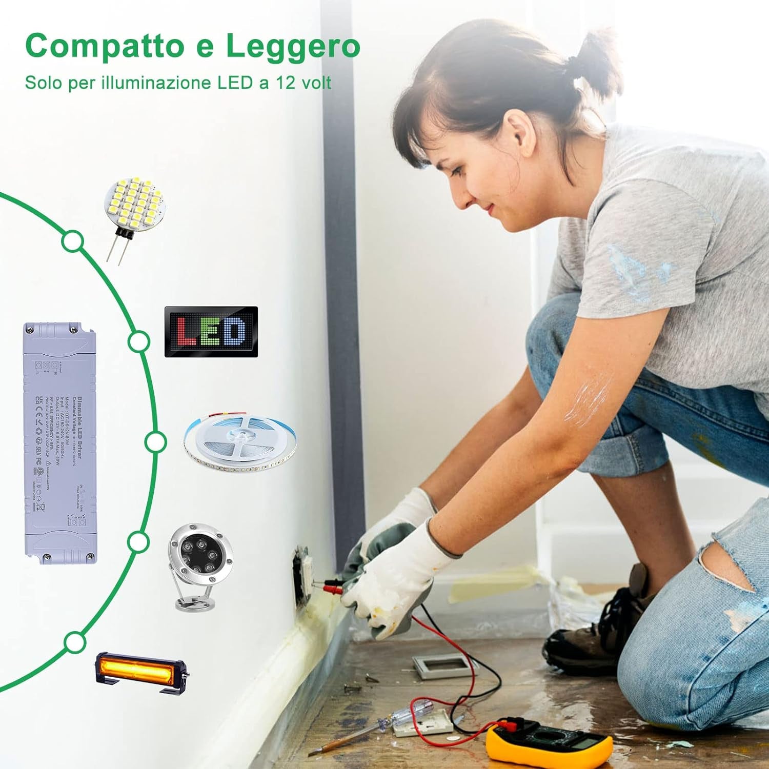 Trasformatore 12V 80W Dimmerabile Triac, Alimentatore 12V 6.66A, Driver LED Dimmerabile Interruttore AC 220V to DC 12V Trasformatori, Convertitore Di Bassa Tensione per Striscia LED