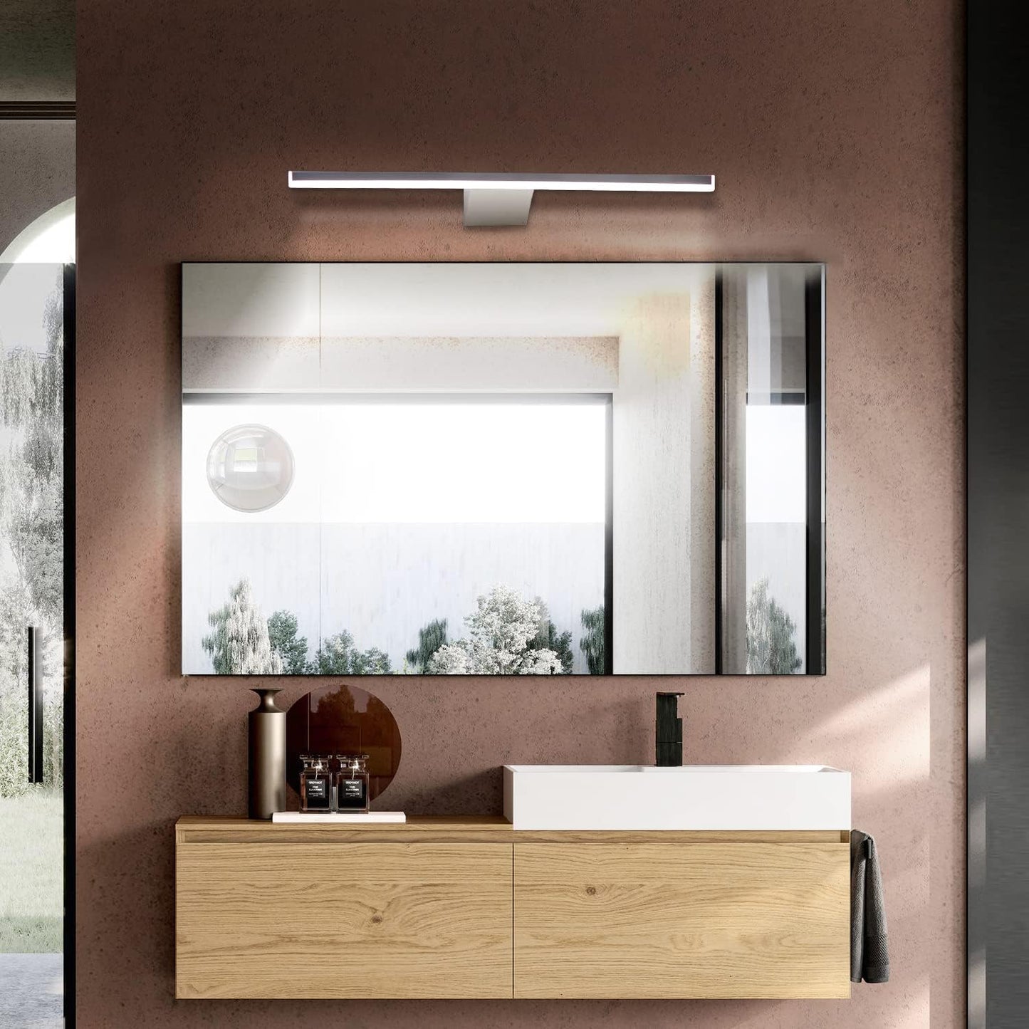 Applique Bagno Specchio Moderno, Acciaio Inossidabile, 40 Cm, Luce Specchio Bagno 10 W 800 Lm, Bianco Neutro 4000 K, Stile Minimalista IP44 Impermeabile(40Cm - 4000K)