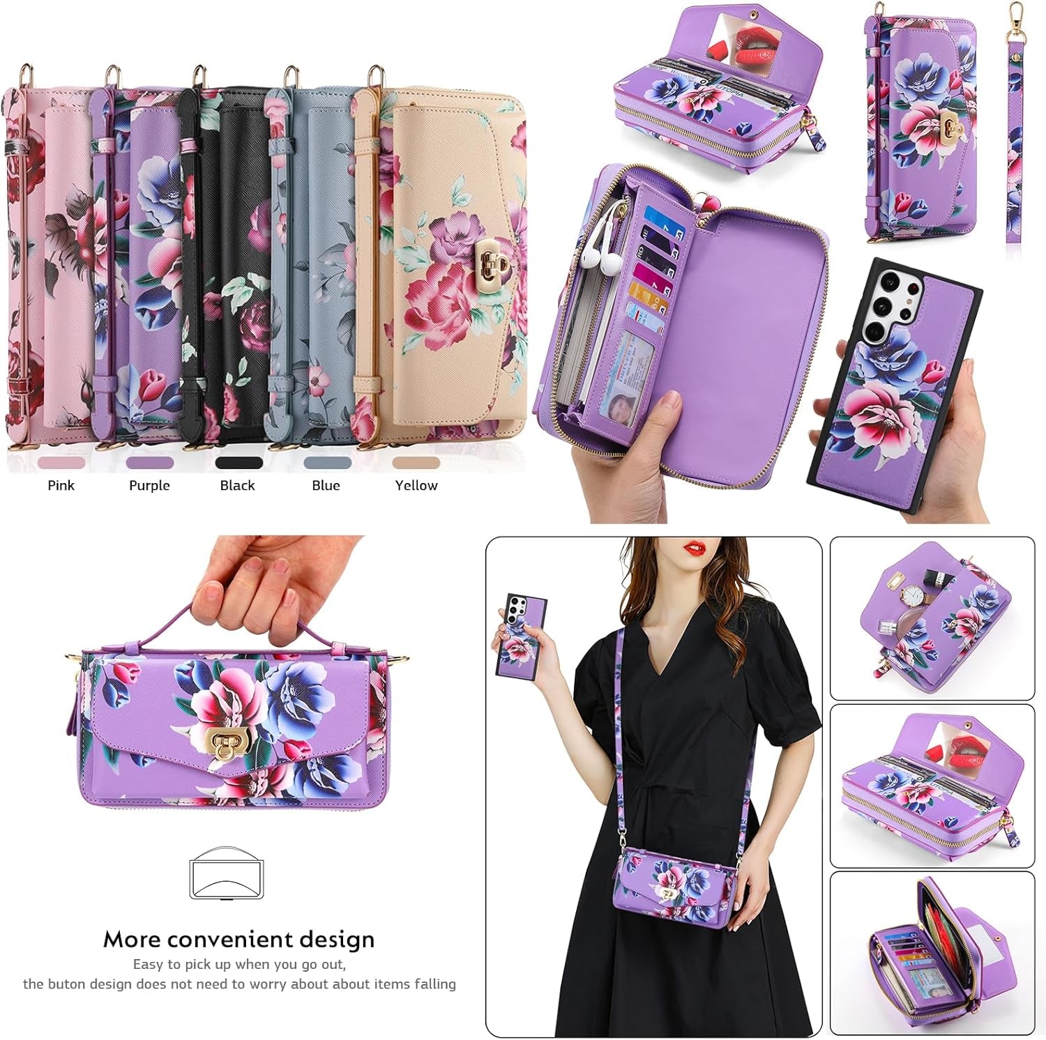 Custodia a Portafoglio per Galaxy S23 Ultra, in Pelle PU Di Alta Qualità, Slot per Schede, Chiusura Magnetica, Custodia Protettiva RFID per Samsung Galaxy S23 Ultra Da 6,8 Pollici, Viola