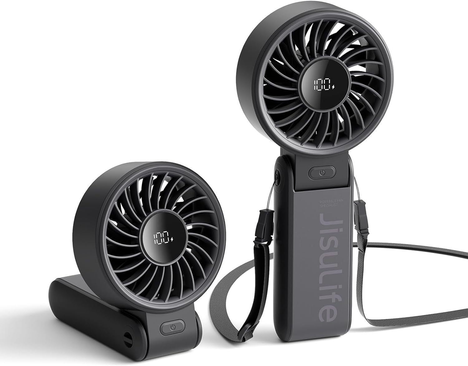 Ventilatore Portatile Life7,2024 Potente Ventilatore Portatile Con Display LED, Massimo 19,5 Ore, 5000 Mah, 3 in 1 Mano/Scrivania/Collo Ventilatore, Mini Ventilatore Da Viaggio (Nero)