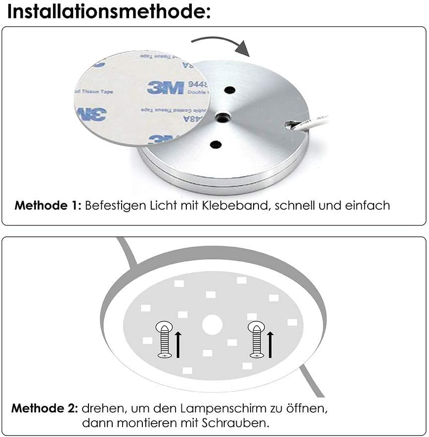 Set Di 3 Luci a LED Da Incasso per Armadio, Da Cucina, Dimmerabili, Rotonde, per Illuminazione per Vetrine, per Un Totale Di 6 Watt, Luce Bianca Calda, 3000 K, 12 V DC