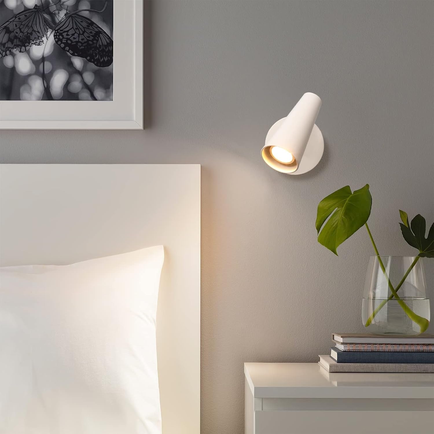 Lampada Da Parete GU10 5W 3000K Bianco Caldo Illuminazione Da Parete Interni Con Interruttore Dimmer Faretto Muro Luce Orientabile per Camera Da Letto Lettura Cucina, Alluminio, Bianco