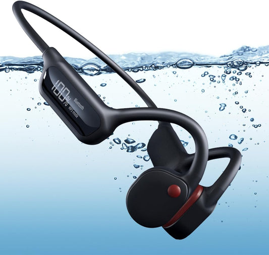 Cuffie a Conduzione Ossea Impermeabili, Cuffie Da Nuoto IPX8 Con Memoria 32G,Cuffie Sportive Bluetooth 5.3 Con Orecchio Aperto Con Microfono Wireless per Corsa,Nuoto, Ciclismo, Allenamento(Rosso+Nero)