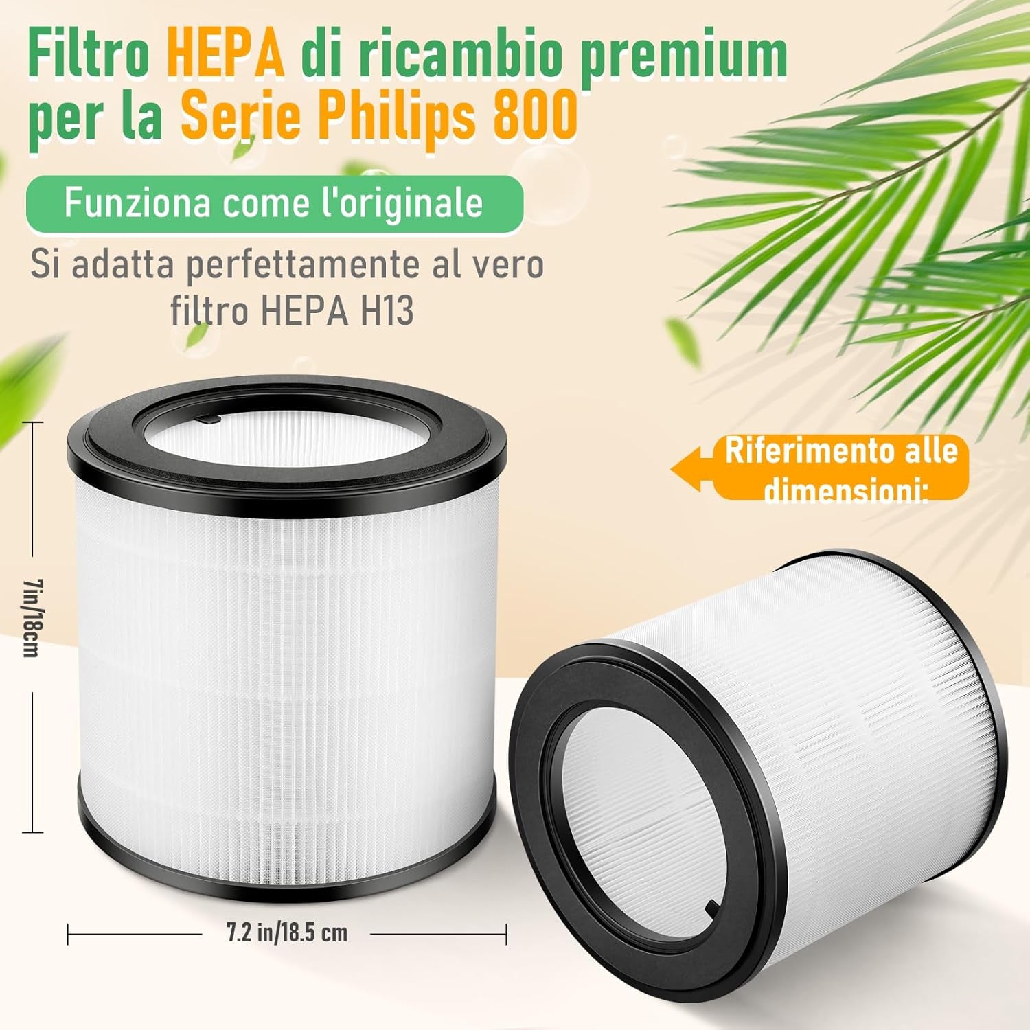 2 Filtri Di Ricambio HEPA Compatibili Con Purificatore D'Aria Philips Serie 800, AC0830/10 AC0820/30 AC0820/10 AC0819/10, Filtro HEPA H13-True E Prefiltro in Nylon, Filtro Di Ricambio per FY0194/30 E