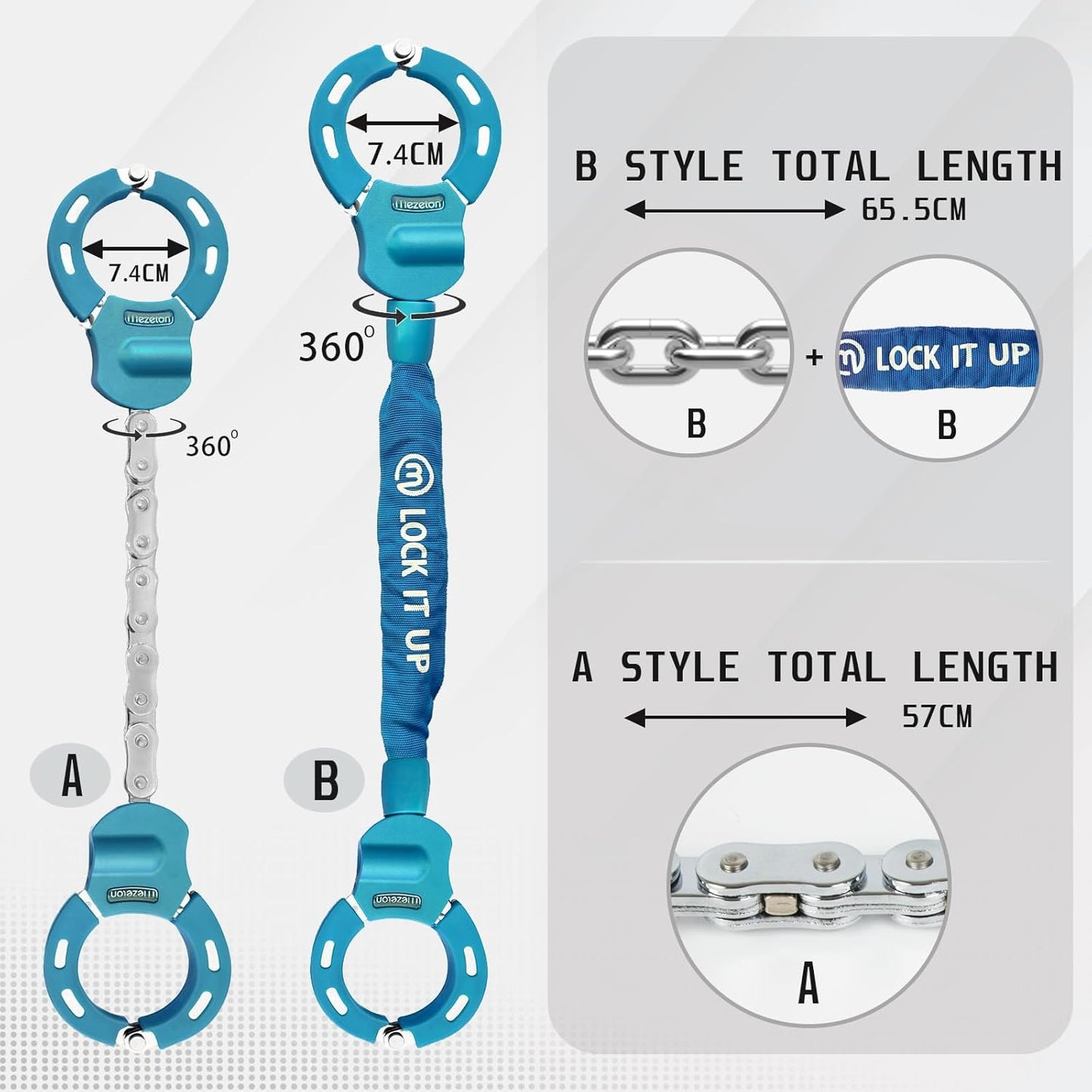 Antifurto Bici | Antifurto Monopattino Elettrico, Catena Lucchetto (4 Colori) Ideali per Biciclette, Scooter Elettrico, Moto
