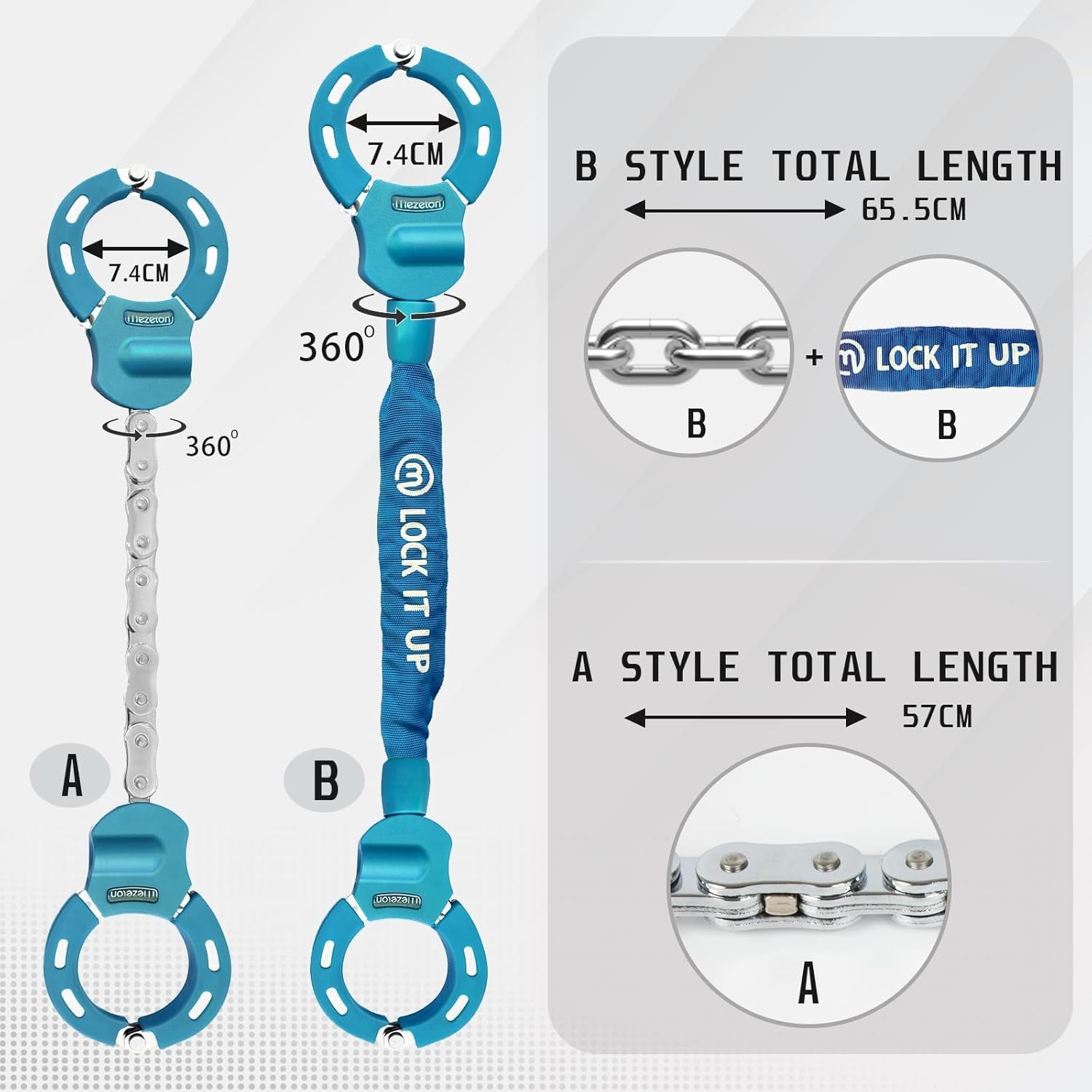 Antifurto Bici | Antifurto Monopattino Elettrico, Catena Lucchetto (4 Colori) Ideali per Biciclette, Scooter Elettrico, Moto