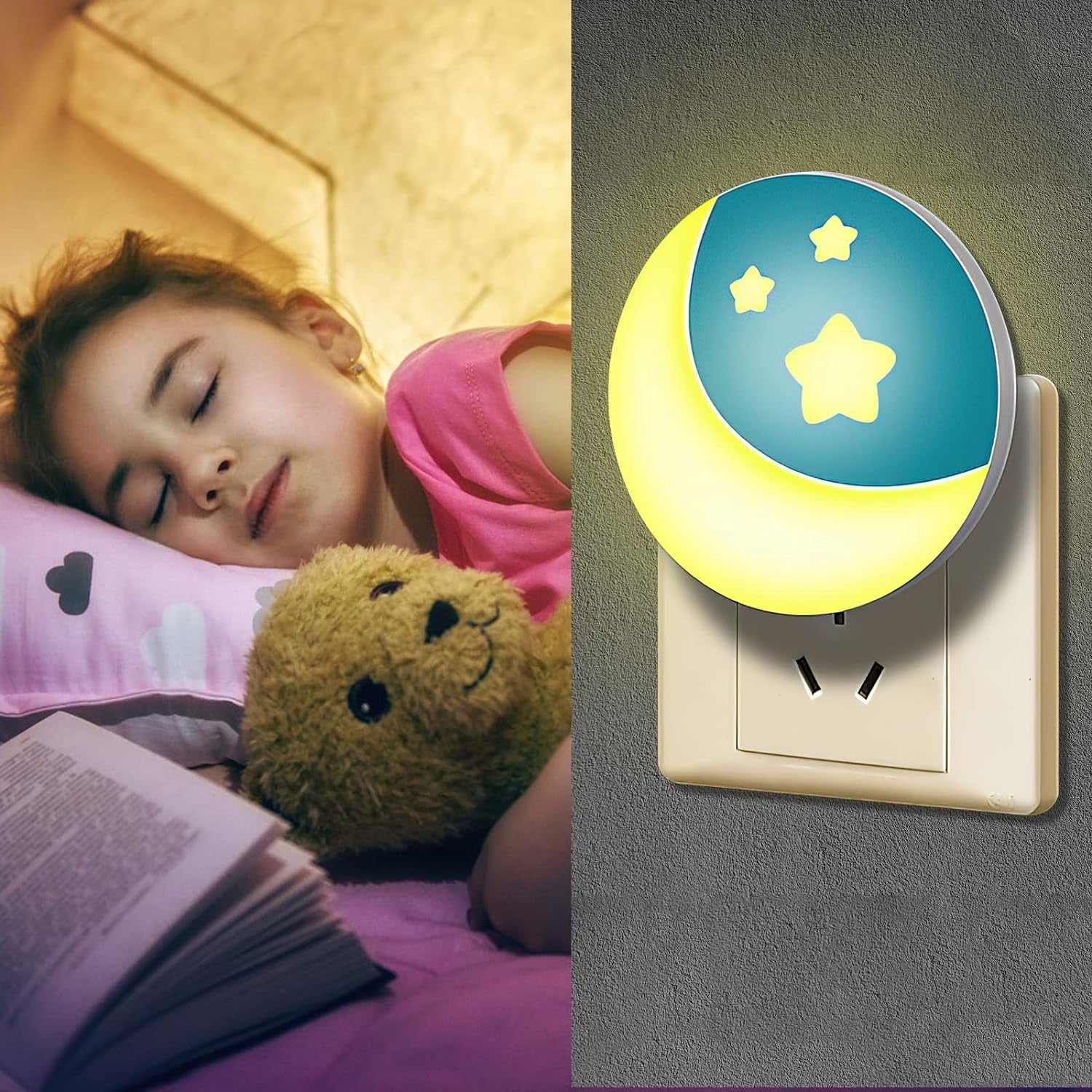 2 Pezzi Luce Notturna Bambini Da Presa LED Con Sensore Crepuscolare Automatico Lampada Notte Luce Notturna per Bambini Stelle E Luna Decor Camera Da Letto Neonato Soggiorno Corridoio Cucina