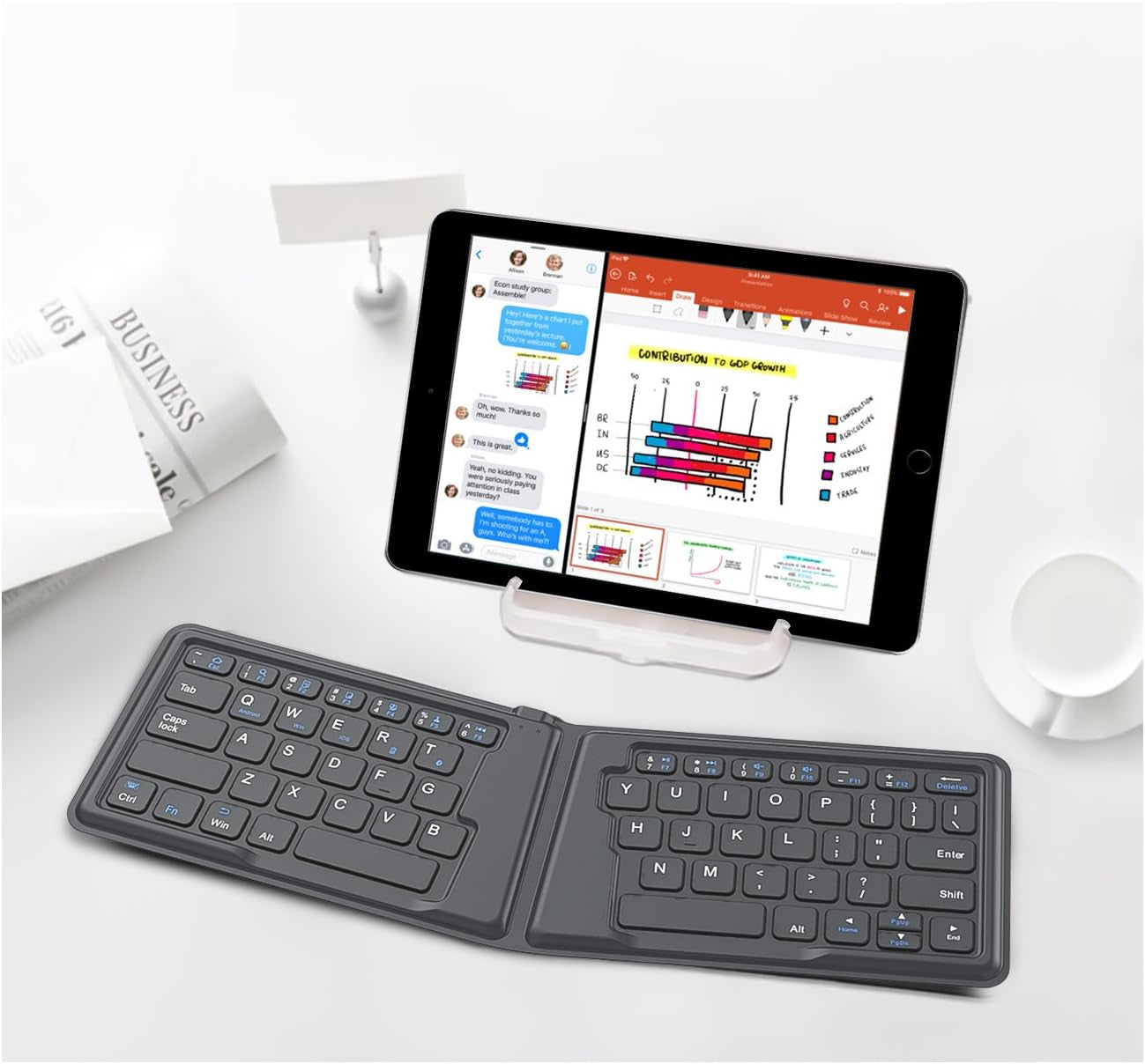 Tastiera Universale Pieghevole, Ultra Sottile Tastiera Wireless Bluetooth Portatile Ricariabile, in Versione Americana/Internazionale, per I Smartphone Ios, Android E Windows, Grigio