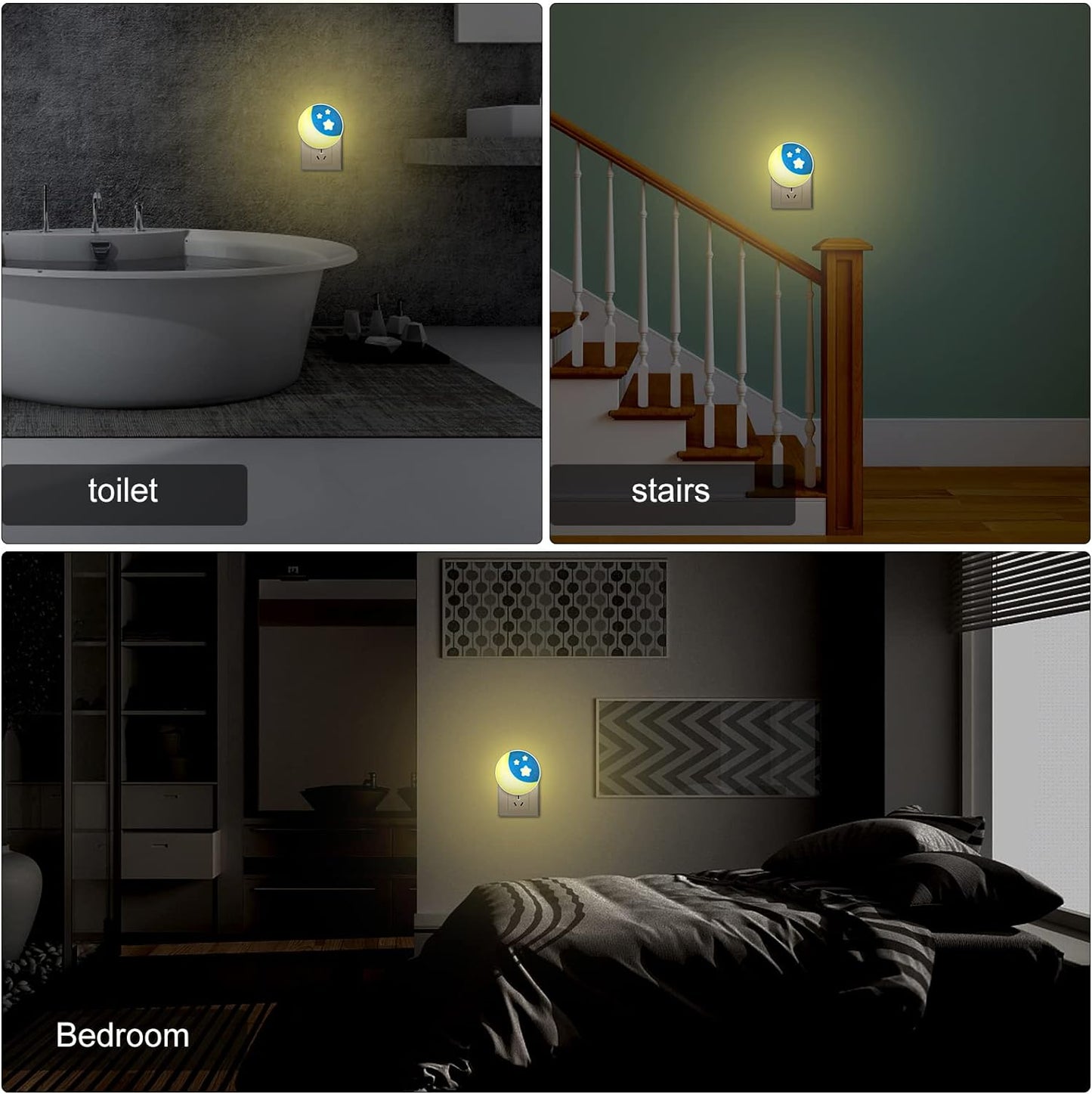 2 Pezzi Luce Notturna Bambini Da Presa LED Con Sensore Crepuscolare Automatico Lampada Notte Luce Notturna per Bambini Stelle E Luna Decor Camera Da Letto Neonato Soggiorno Corridoio Cucina