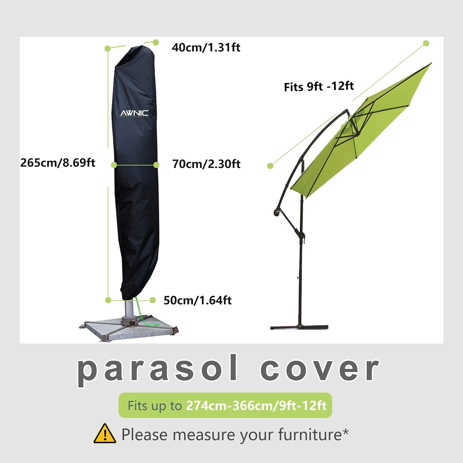 Copri Ombrellone Da Giardino Impermeabile, Resistente Ai Raggi UV E Agli Strappi Telo Ombrellone 3X4M Resistente Allo Strappo 420D Poliestere Copertura Ombrellone Da Giardino 265Cmx40/50Cm