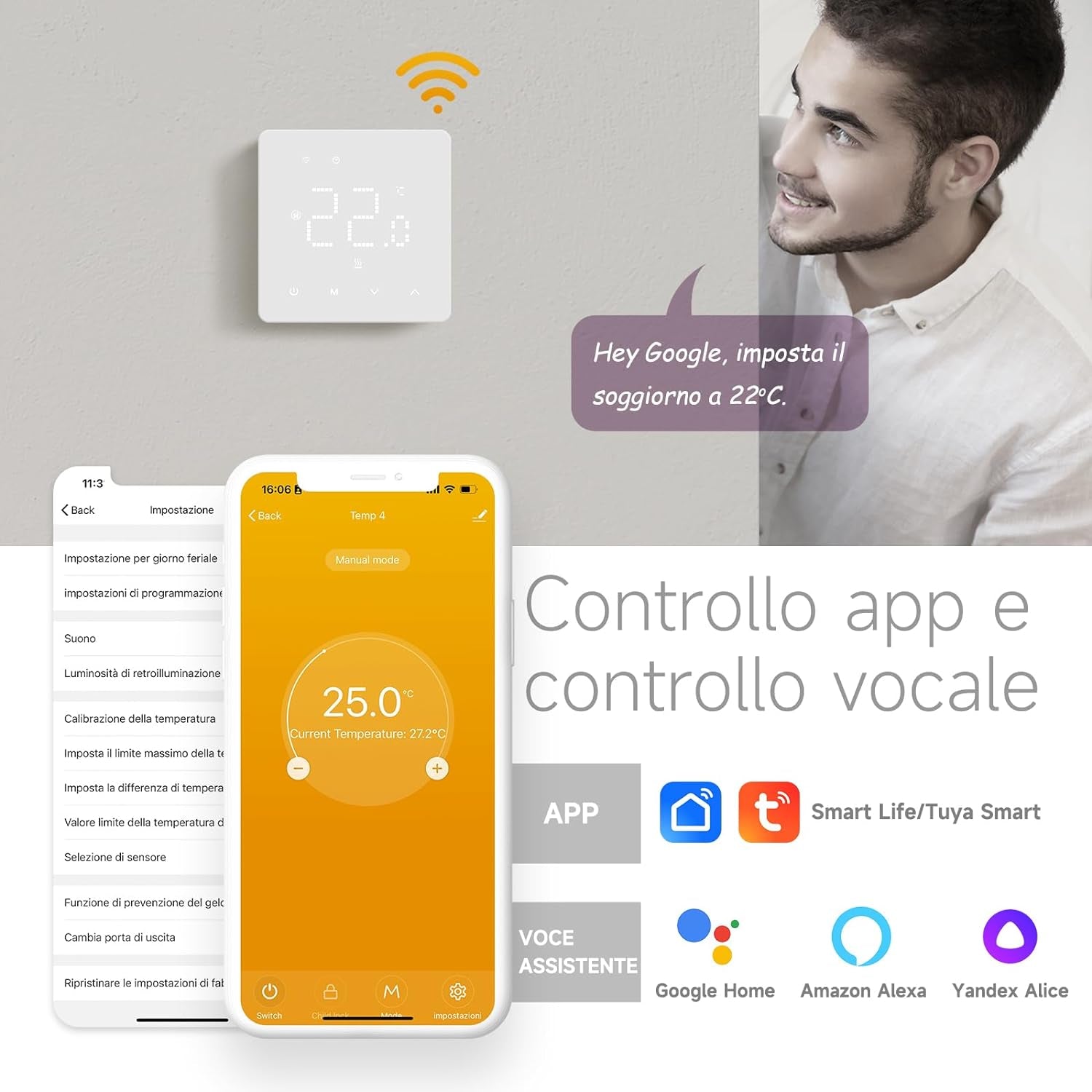 Termostato Wifi per Caldaia,Termostato Con Alexa Controllo Vocale,Termostato Tuya Programmabile Settimanale Intelligente, Termostato Domestica Inteligente TGM-50WPB 3A