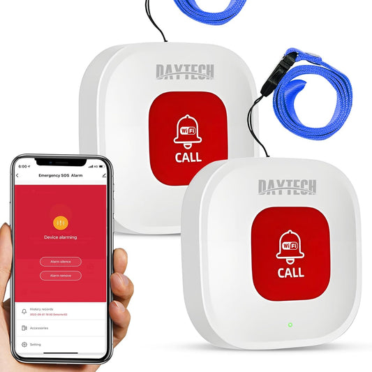 Daytech Wifi Pulsante Salvavita Anziani, Intelligente Pulsante Emergenza Anziani,L'Allarme per Anziani È Adatto a Persone Che Hanno Bisogno Di Essere Assistite a Casa(2 Pz)