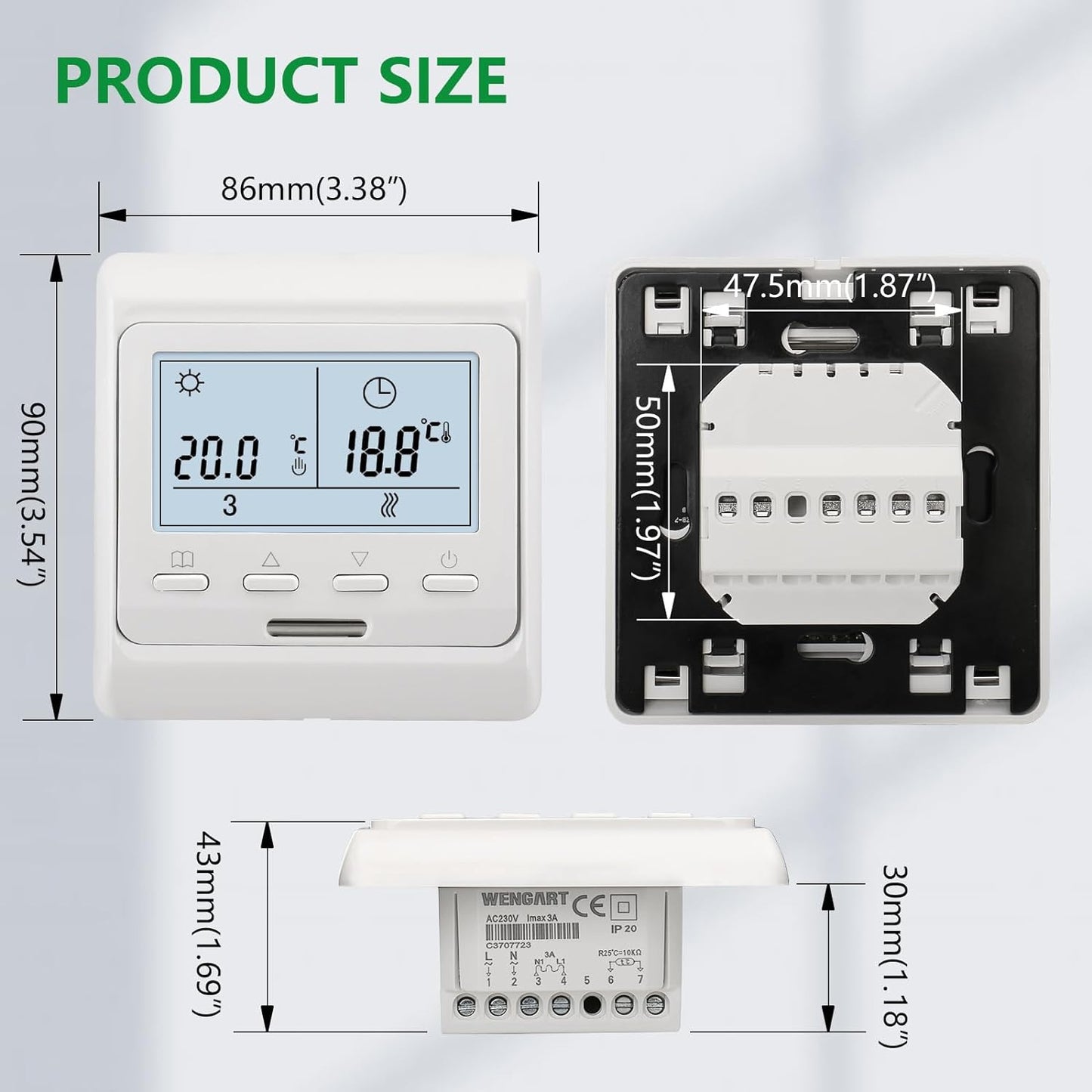 Termostato Riscaldamento a Pavimento WG806,AC230V 3A,Per Caldaie a Gas/Acqua,Bianco